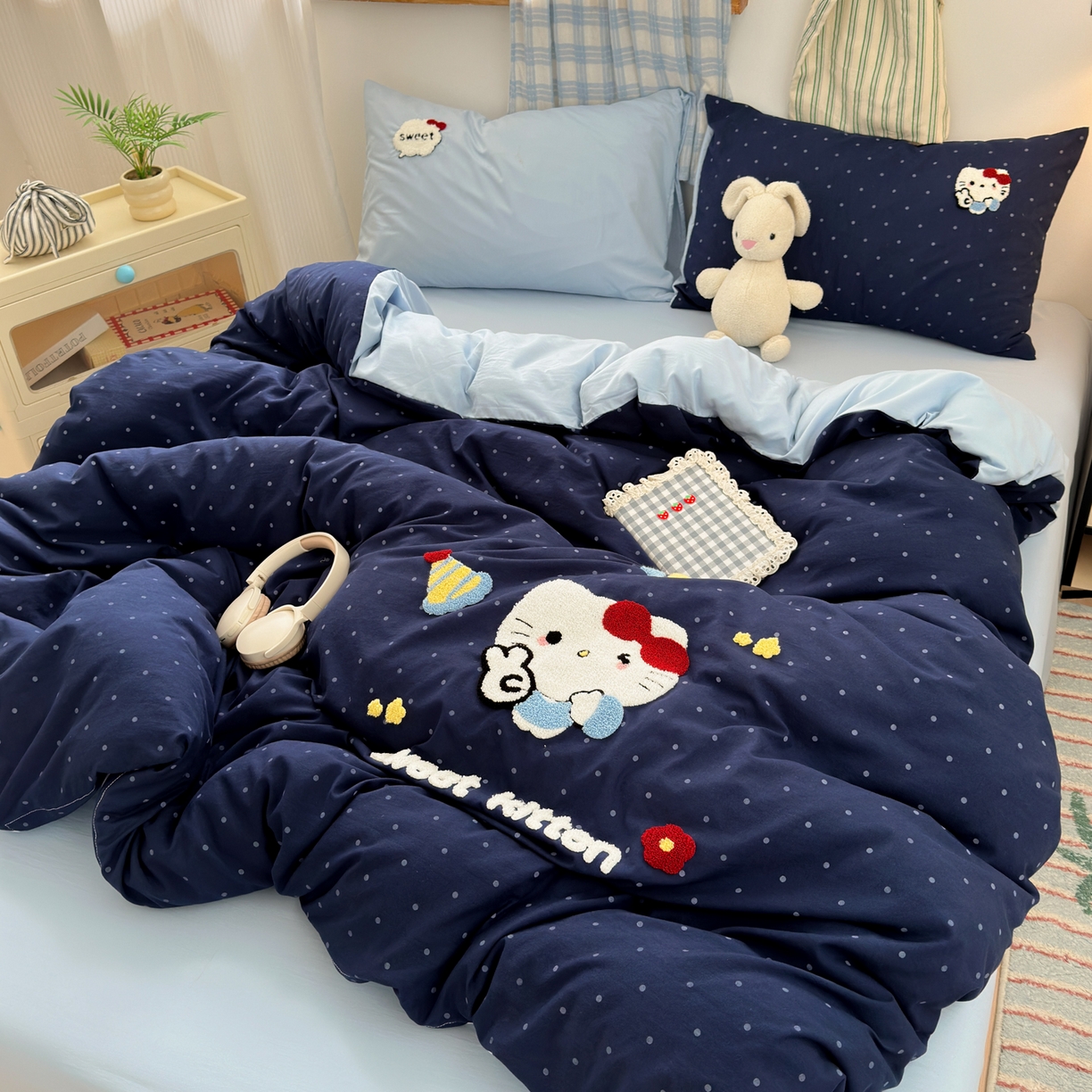 91家纺网 家纺一手货源 找家纺 一霖家纺 2025新款高克重云朵棉毛巾绣印绣四件套-小清新-第四波小清新系列 哇塞萌猫