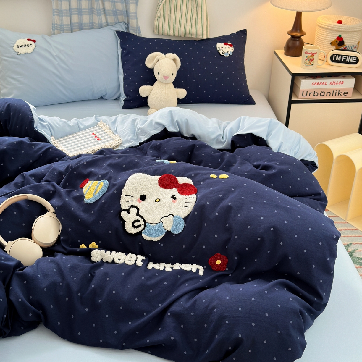 91家纺网 家纺一手货源 找家纺 一霖家纺 2025新款高克重云朵棉毛巾绣印绣四件套-小清新-第四波小清新系列 哇塞萌猫