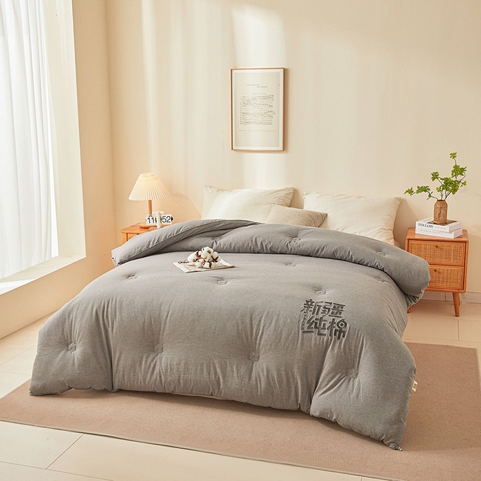 91家纺网 家纺一手货源 找家纺 美梦里 2025新款刺绣款100％里外纯棉棉花冬被 刺绣款里外纯棉-雅灰