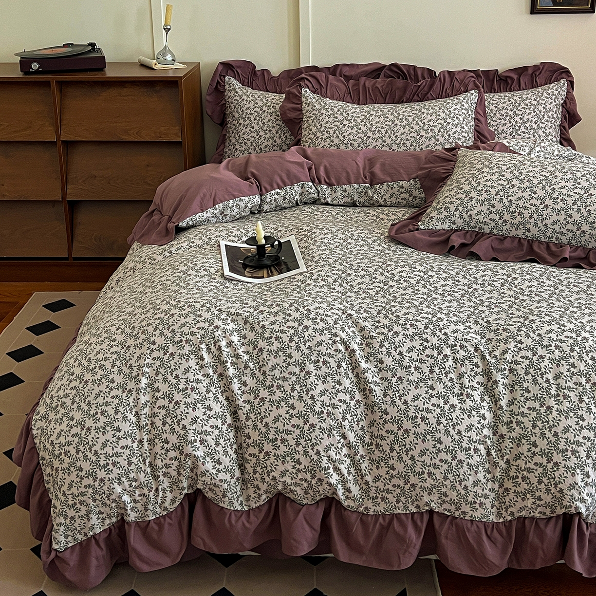 梦莱斯 2025新款高克重云感棉四件套-花边款 庭院春深