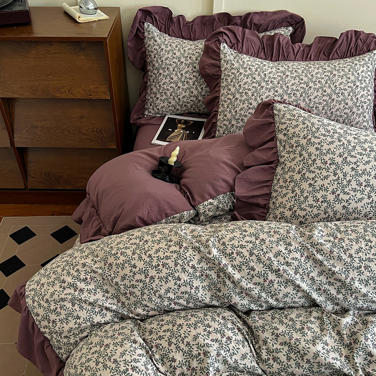 91家纺网 家纺一手货源 找家纺 梦莱斯 2025新款高克重云感棉四件套-花边款 庭院春深