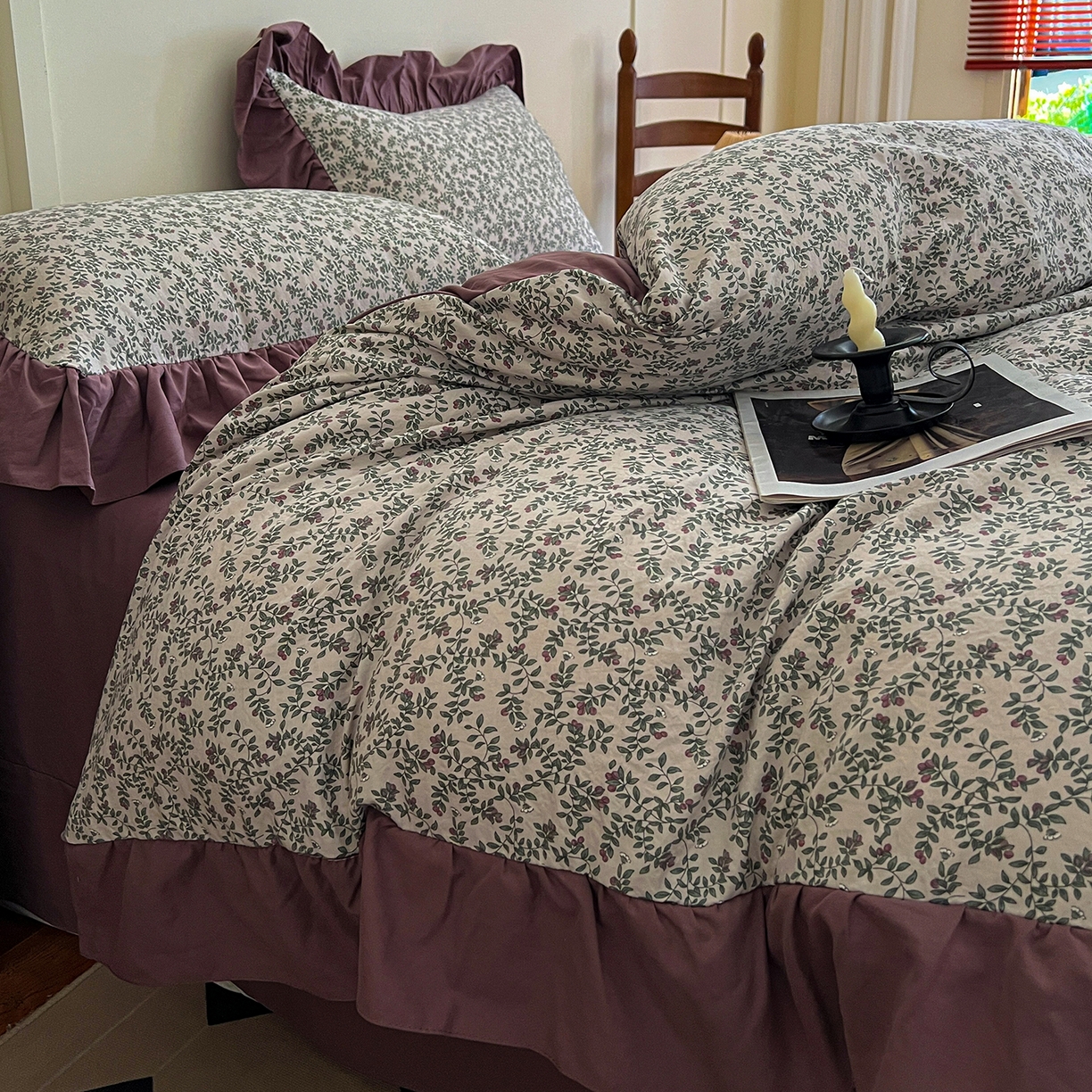 91家纺网 家纺一手货源 找家纺 梦莱斯 2025新款高克重云感棉四件套-花边款 庭院春深