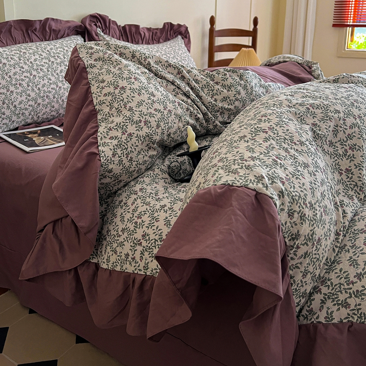 91家纺网 家纺一手货源 找家纺 梦莱斯 2025新款高克重云感棉四件套-花边款 庭院春深