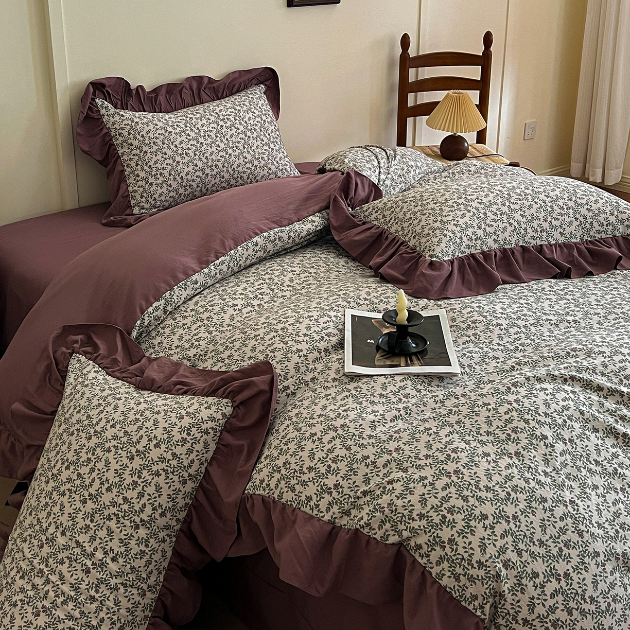 91家纺网 家纺一手货源 找家纺 梦莱斯 2025新款高克重云感棉四件套-花边款 庭院春深