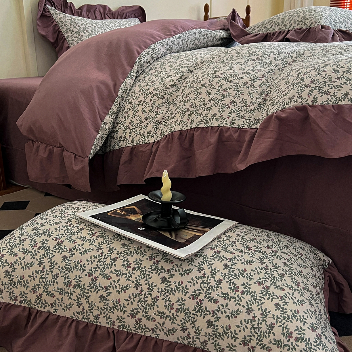 91家纺网 家纺一手货源 找家纺 梦莱斯 2025新款高克重云感棉四件套-花边款 庭院春深