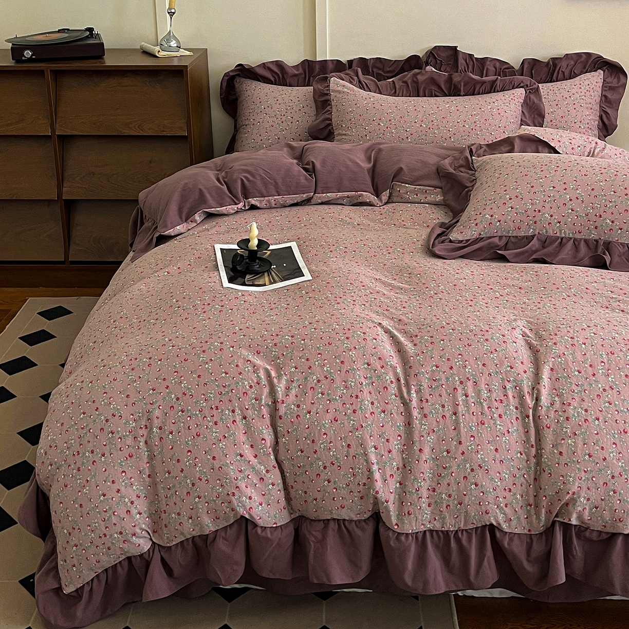 梦莱斯 2025新款高克重云感棉四件套-花边款 樱桃季