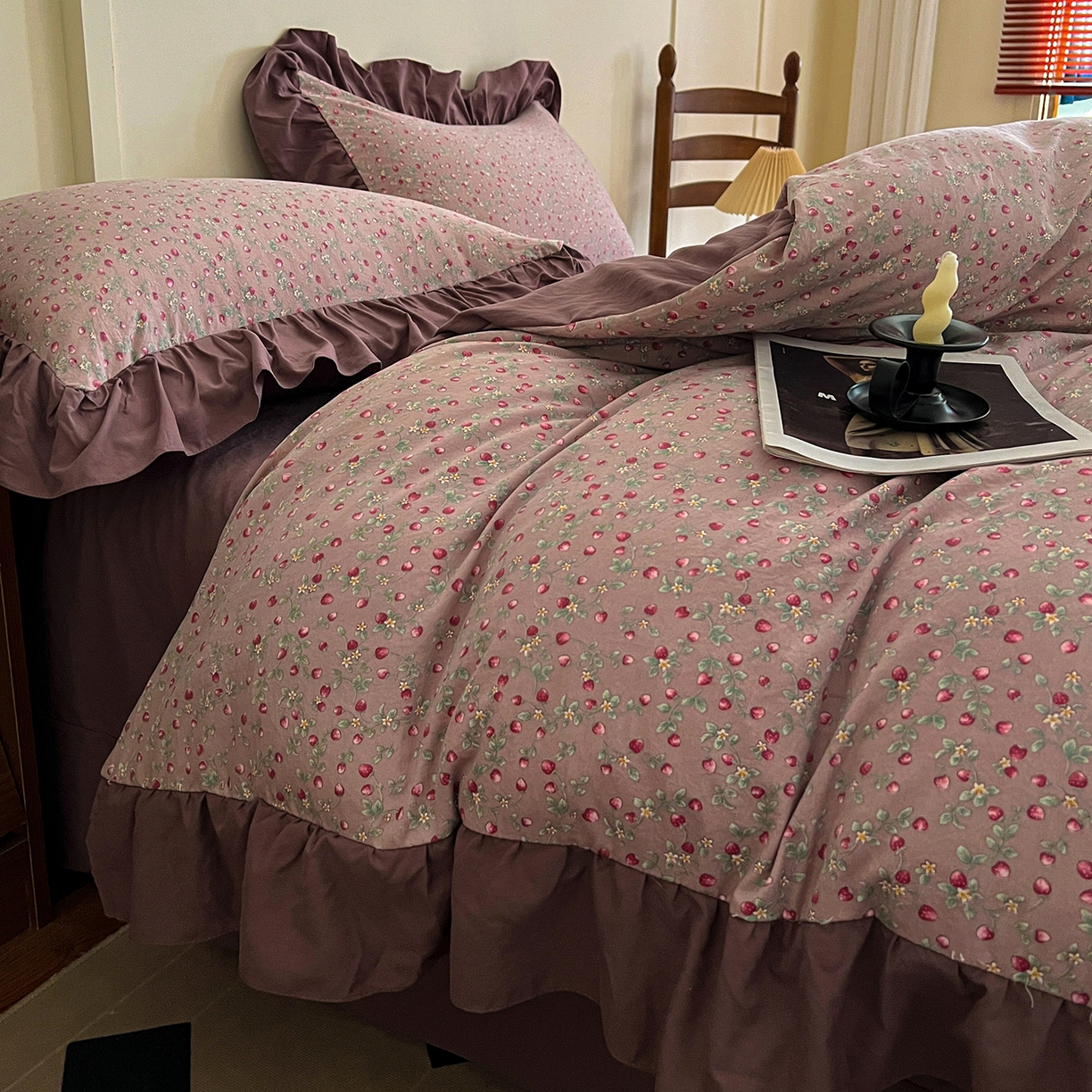 91家纺网 家纺一手货源 找家纺 梦莱斯 2025新款高克重云感棉四件套-花边款 樱桃季