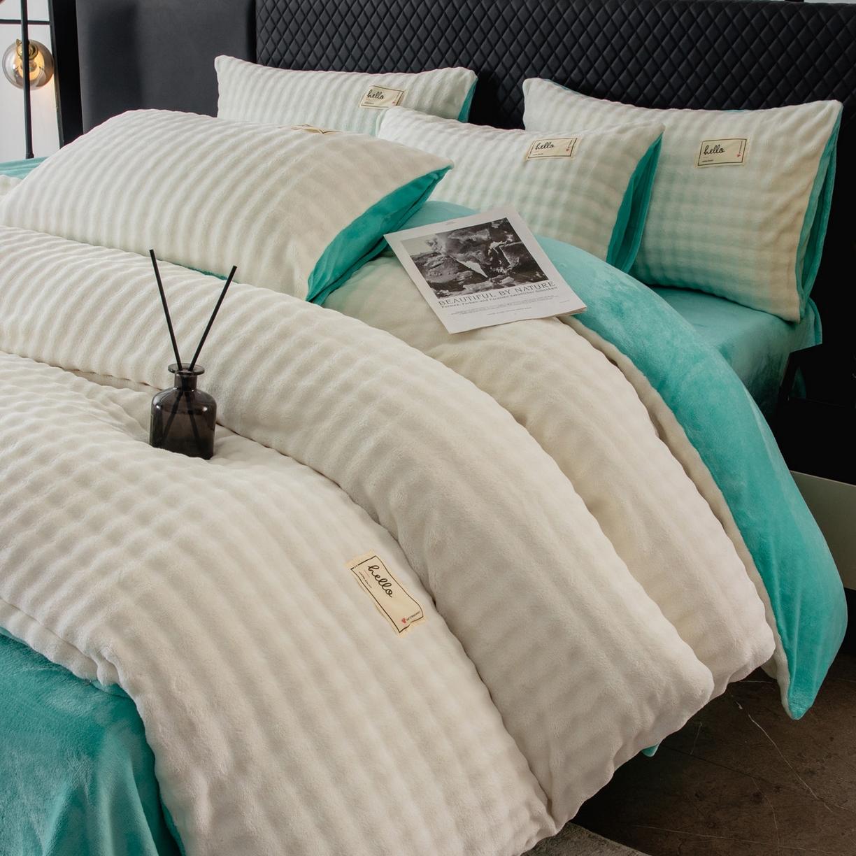 莱凯家纺 2025新款泡泡牛奶绒被套单被套单品被套单件被套-泡泡 泡泡白+蒂芙尼蓝