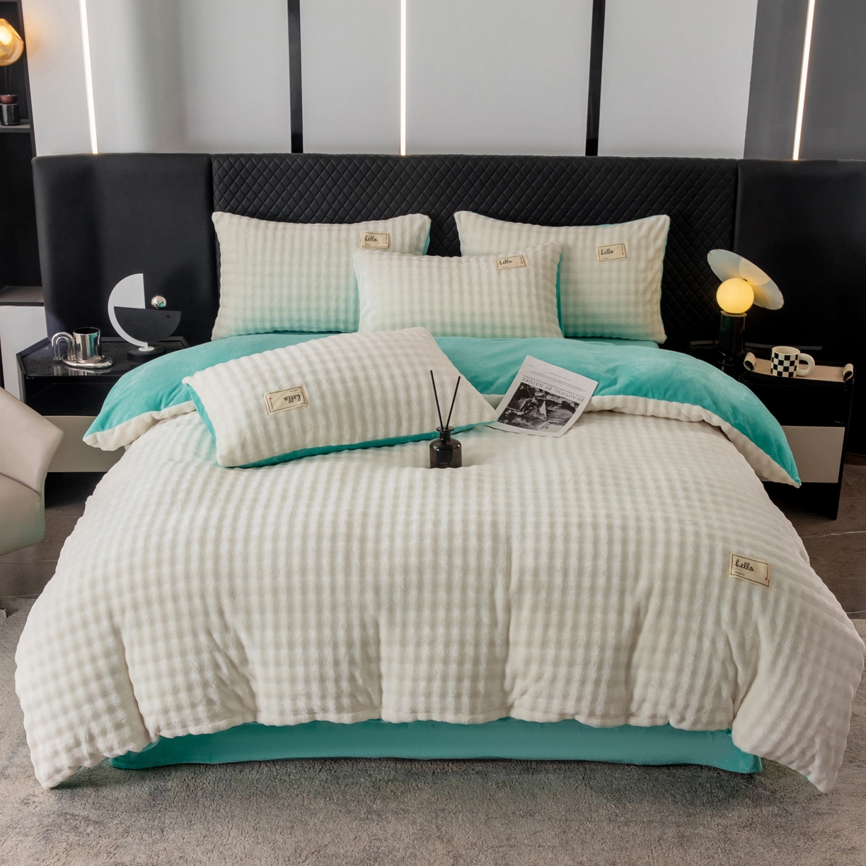 91家纺网 家纺一手货源 找家纺 莱凯家纺 2025新款泡泡牛奶绒被套单被套单品被套单件被套-泡泡 泡泡白+蒂芙尼蓝