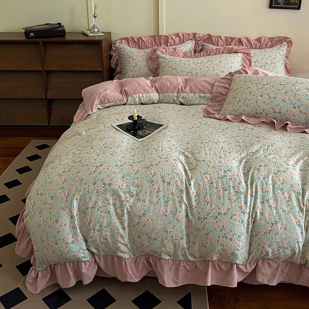 梦莱斯 2025新款高克重云感棉四件套-花边款 花盖绿