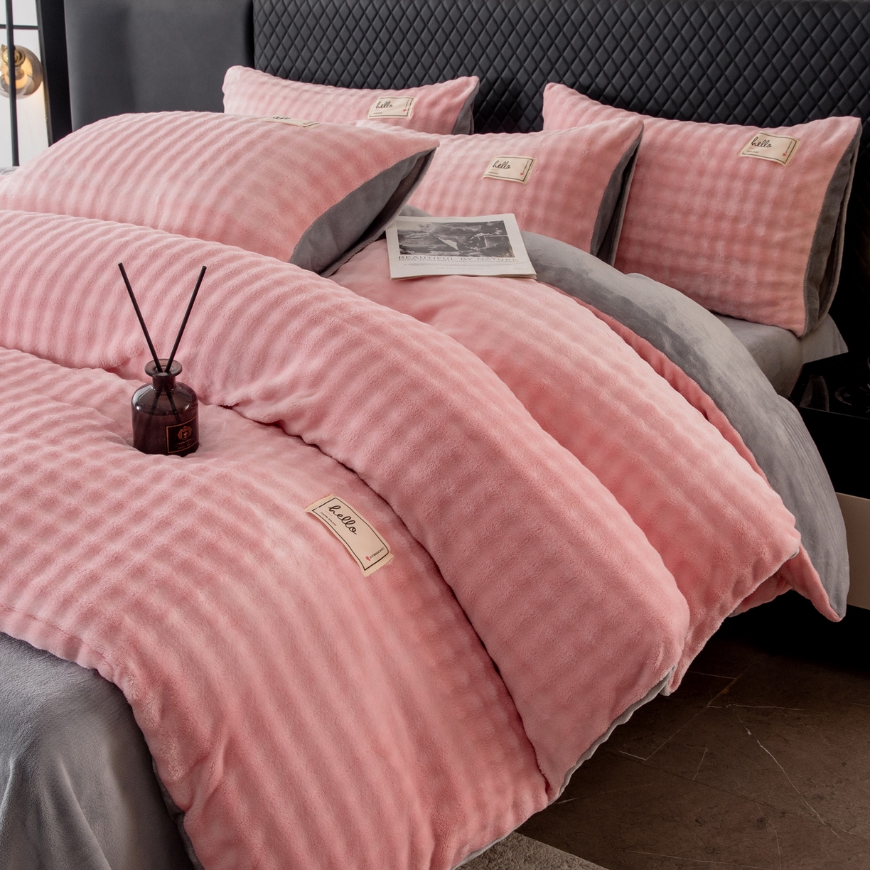 莱凯家纺 2025新款泡泡牛奶绒被套单被套单品被套单件被套-泡泡 泡泡粉+灰