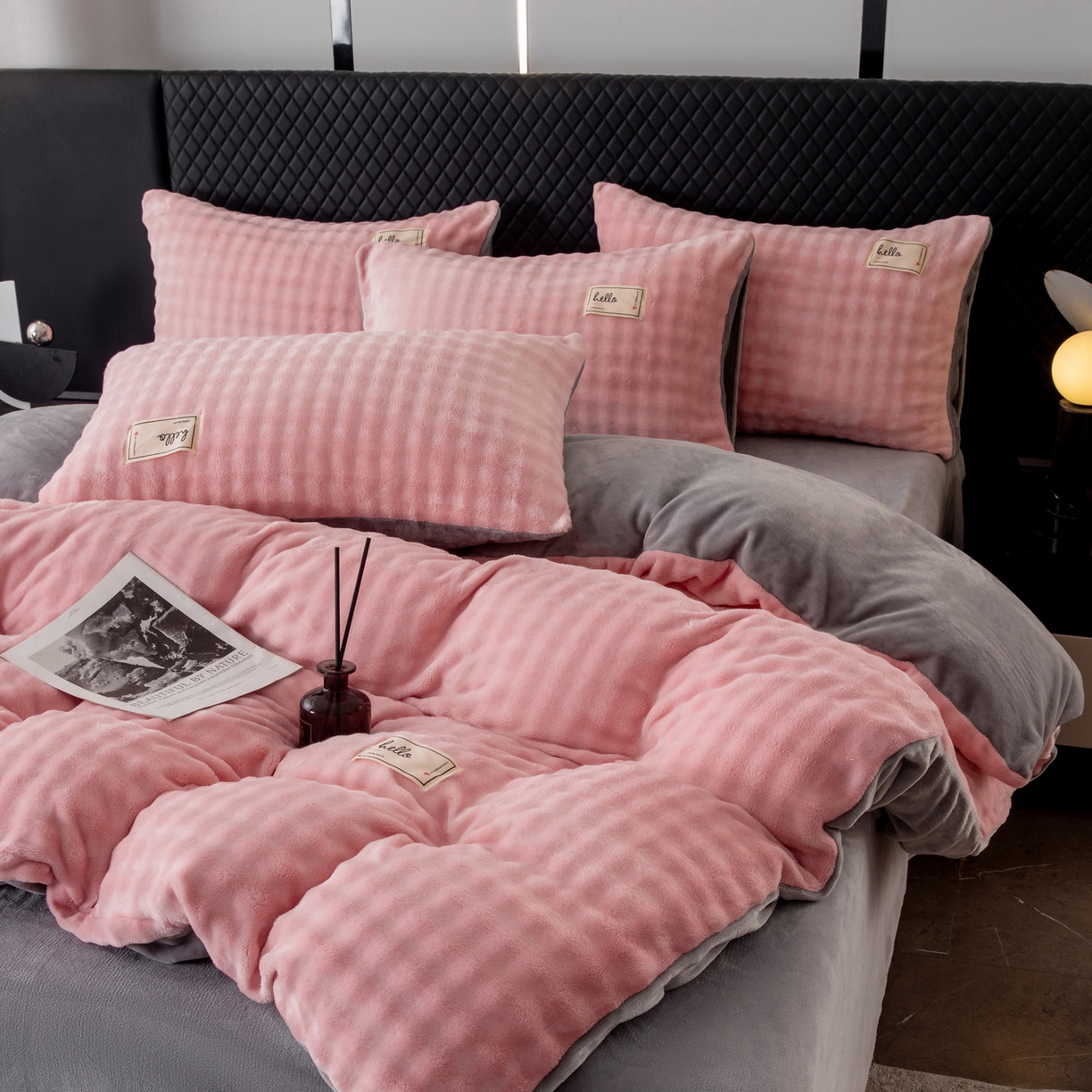 91家纺网 家纺一手货源 找家纺 莱凯家纺 2025新款泡泡牛奶绒被套单被套单品被套单件被套-泡泡 泡泡粉+灰