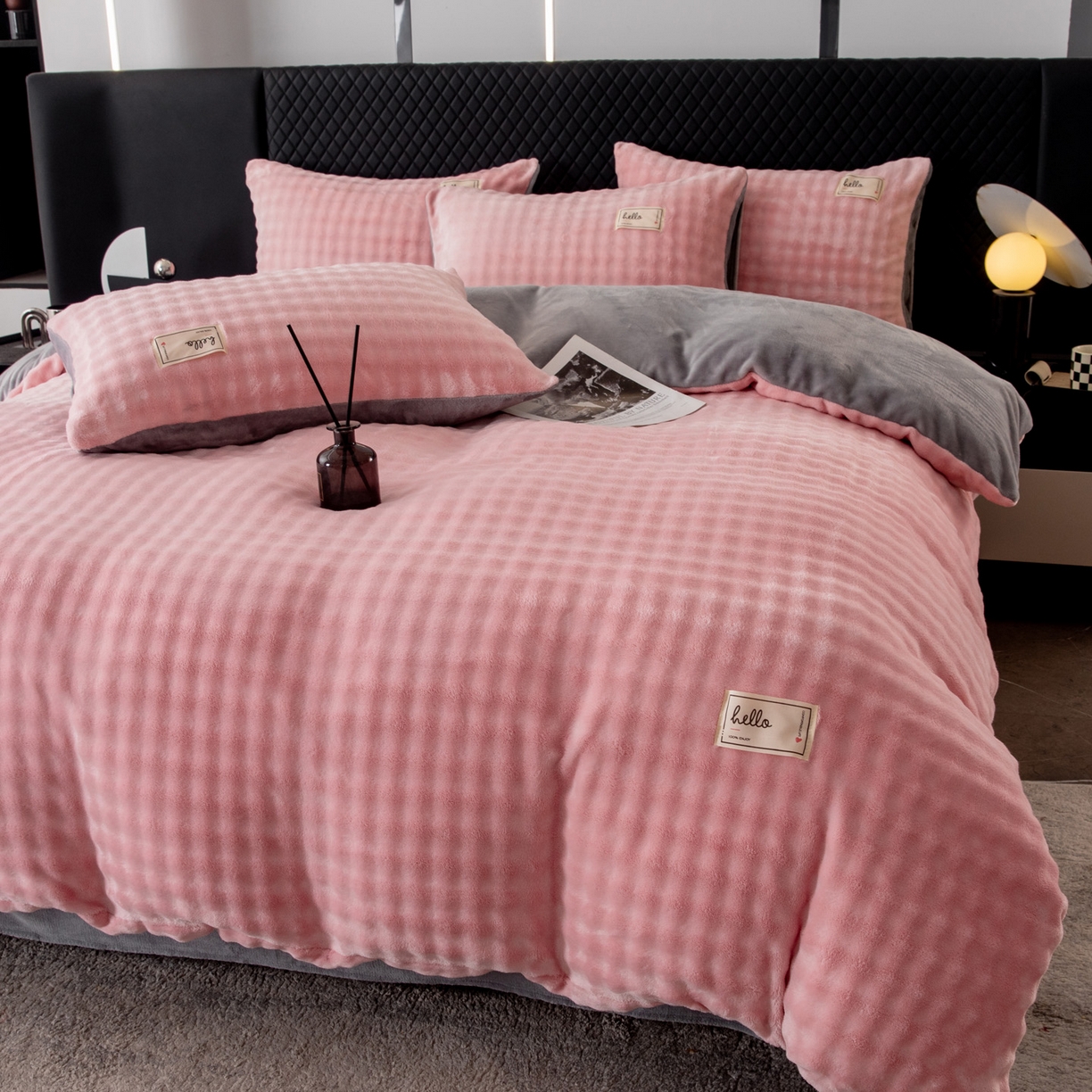 91家纺网 家纺一手货源 找家纺 莱凯家纺 2025新款泡泡牛奶绒被套单被套单品被套单件被套-泡泡 泡泡粉+灰