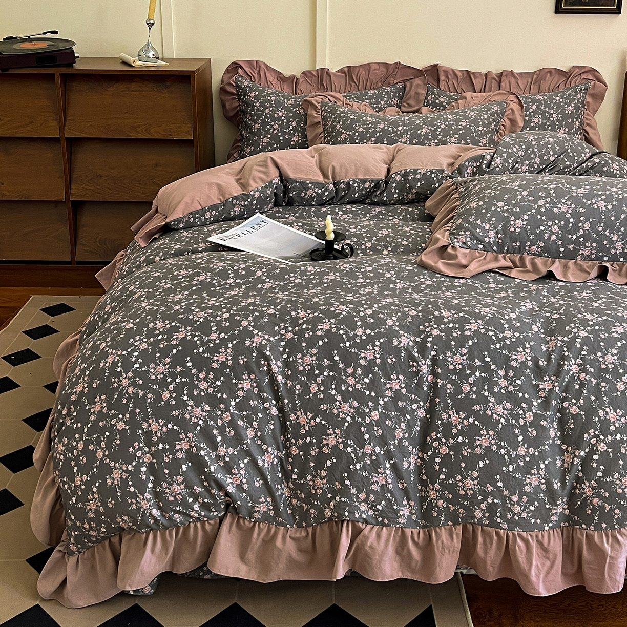 梦莱斯 2025新款高克重云感棉四件套-花边款 罗逸维绿