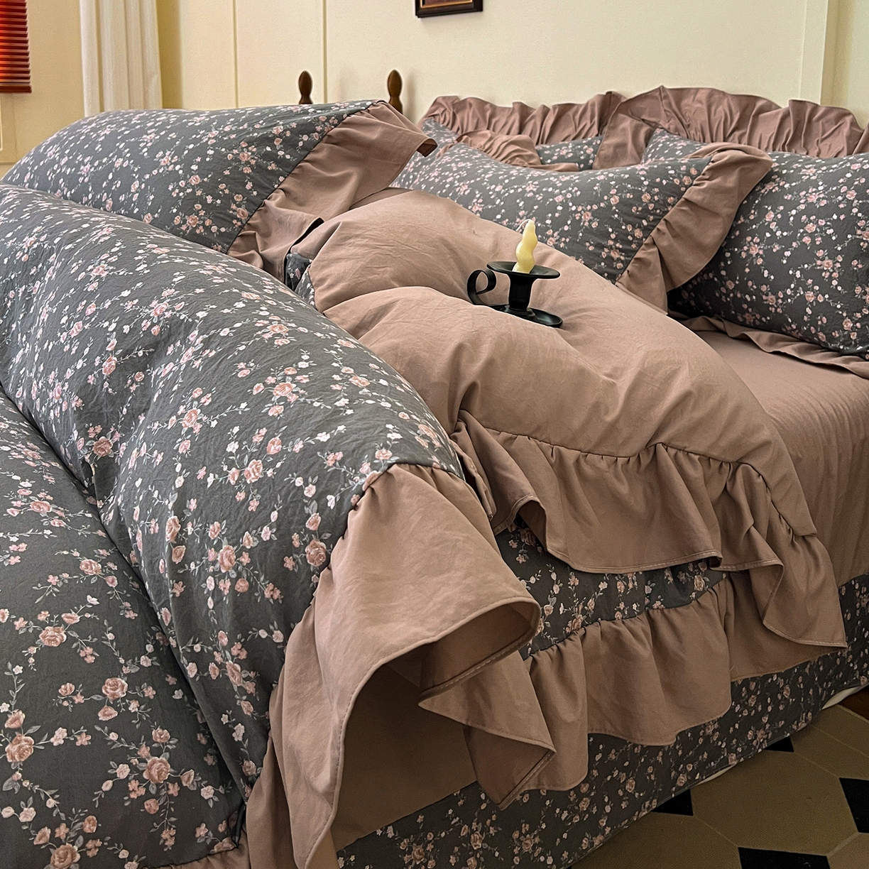 91家纺网 家纺一手货源 找家纺 梦莱斯 2025新款高克重云感棉四件套-花边款 罗逸维绿