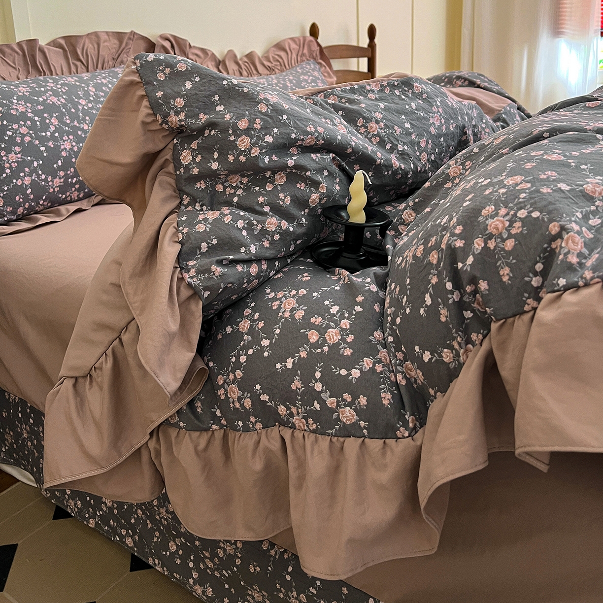 91家纺网 家纺一手货源 找家纺 梦莱斯 2025新款高克重云感棉四件套-花边款 罗逸维绿