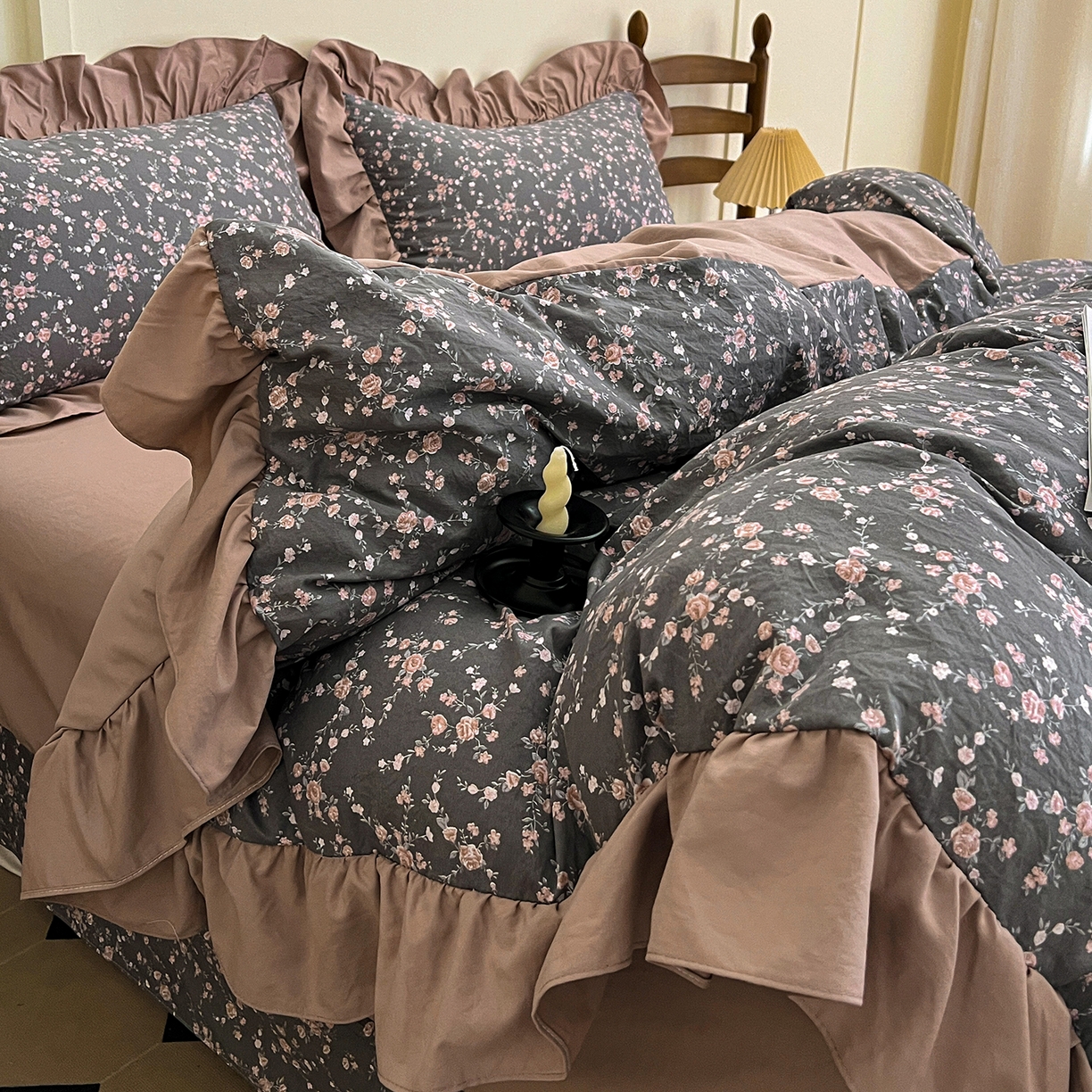 91家纺网 家纺一手货源 找家纺 梦莱斯 2025新款高克重云感棉四件套-花边款 罗逸维绿