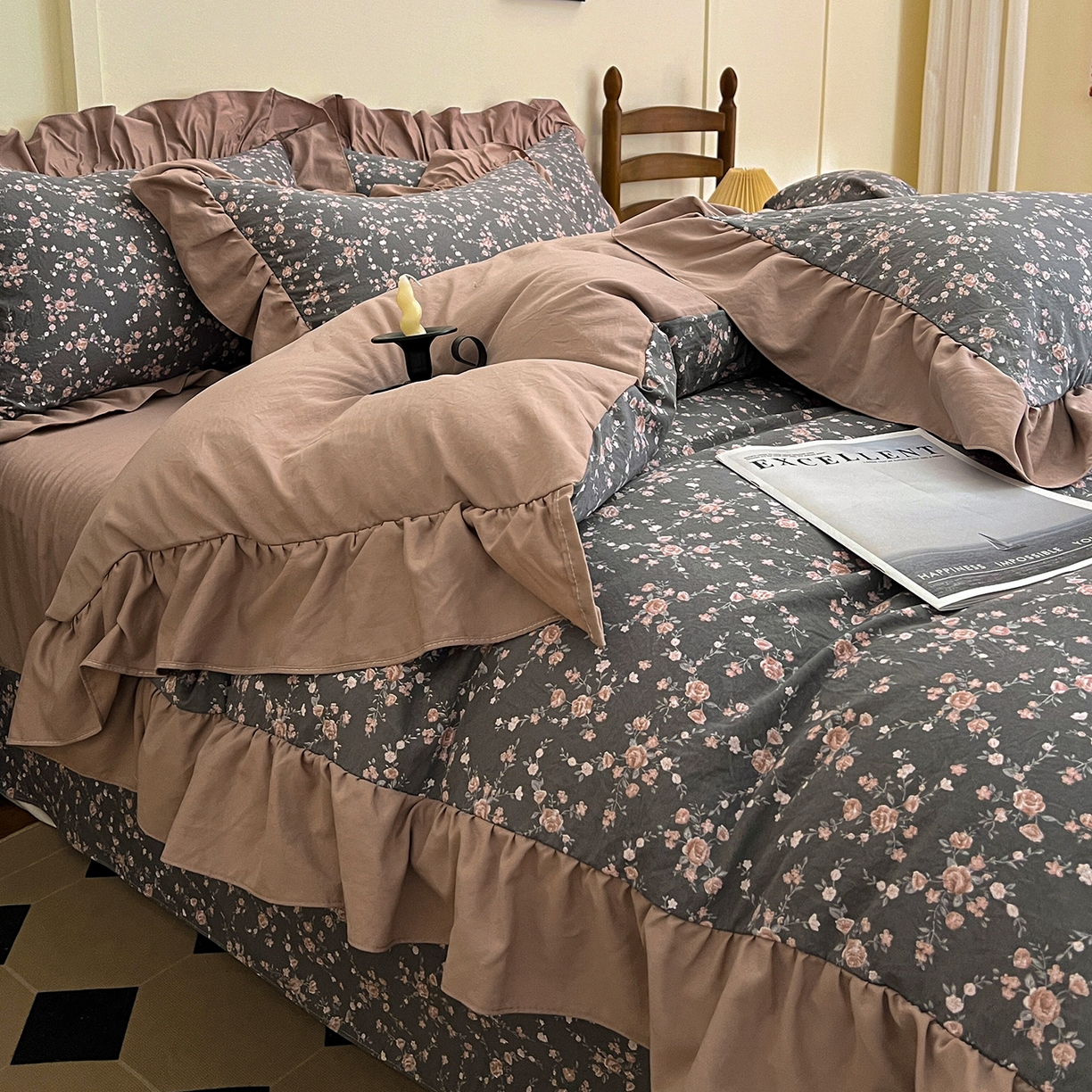 91家纺网 家纺一手货源 找家纺 梦莱斯 2025新款高克重云感棉四件套-花边款 罗逸维绿