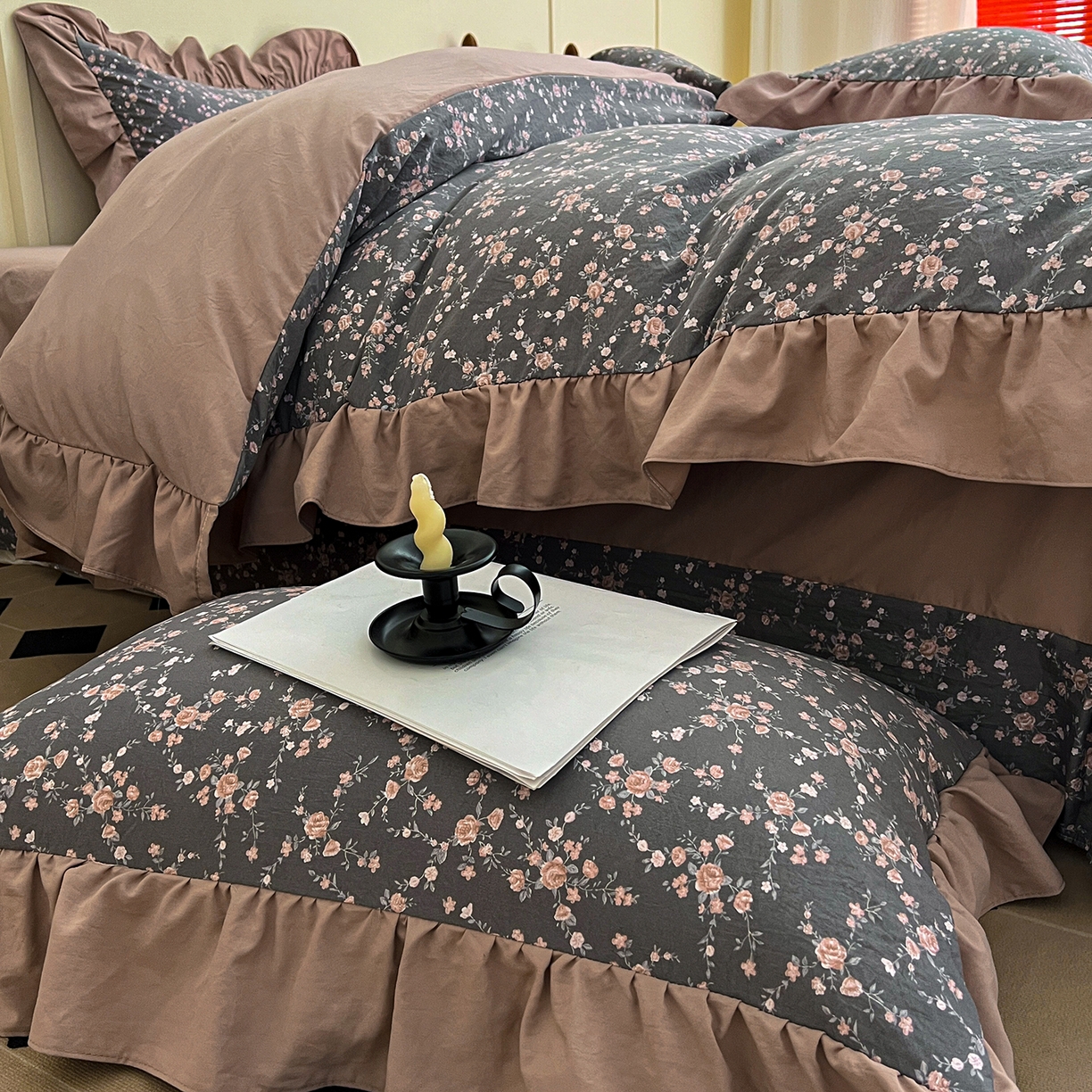 91家纺网 家纺一手货源 找家纺 梦莱斯 2025新款高克重云感棉四件套-花边款 罗逸维绿