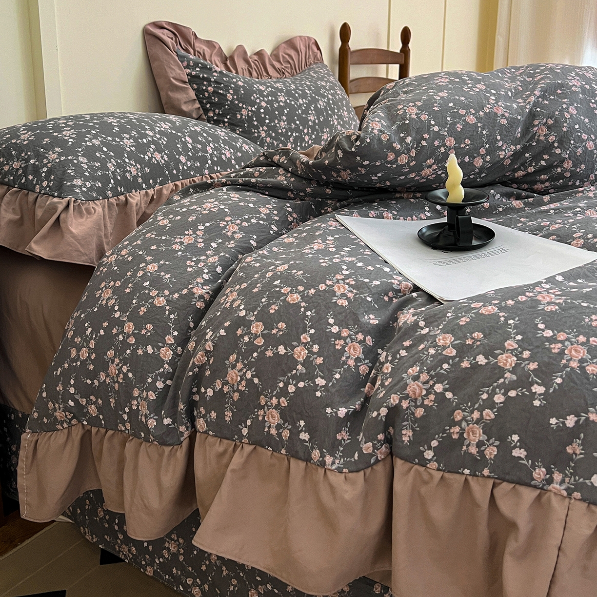 91家纺网 家纺一手货源 找家纺 梦莱斯 2025新款高克重云感棉四件套-花边款 罗逸维绿