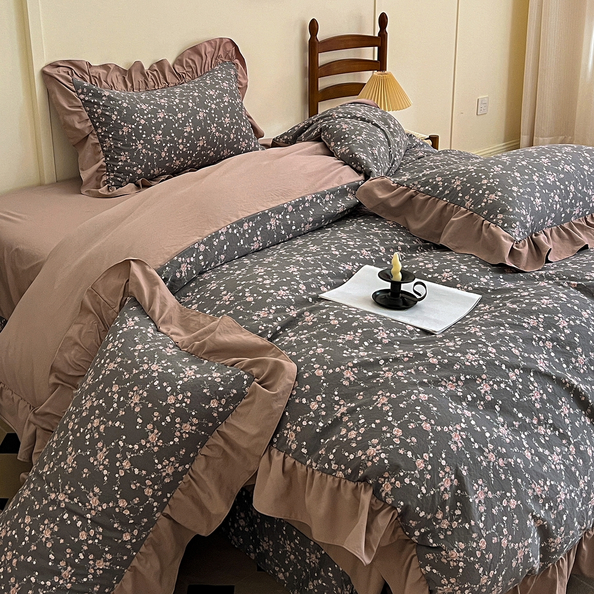 91家纺网 家纺一手货源 找家纺 梦莱斯 2025新款高克重云感棉四件套-花边款 罗逸维绿