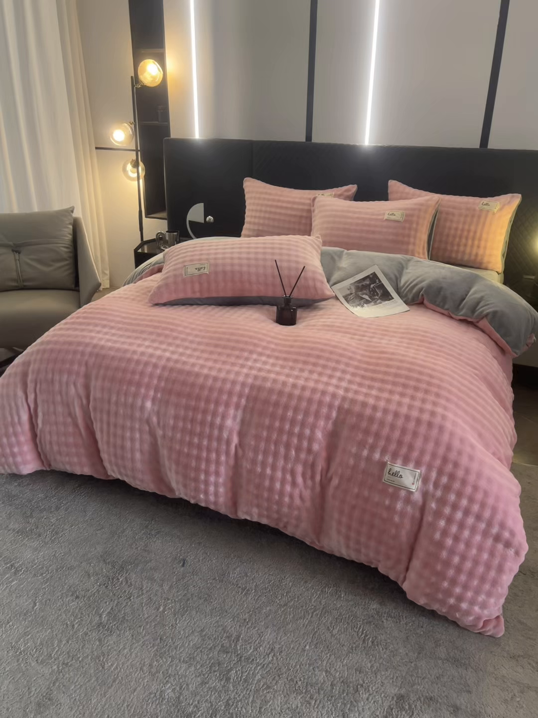 91家纺网 家纺一手货源 找家纺 莱凯家纺 2025新款泡泡牛奶绒被套单被套单品被套单件被套-泡泡 泡泡粉+灰