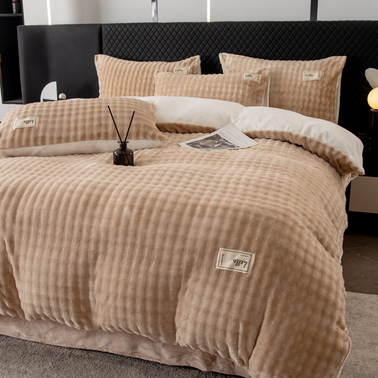 91家纺网 家纺一手货源 找家纺 莱凯家纺 2025新款泡泡牛奶绒被套单被套单品被套单件被套-泡泡 泡泡卡其+白