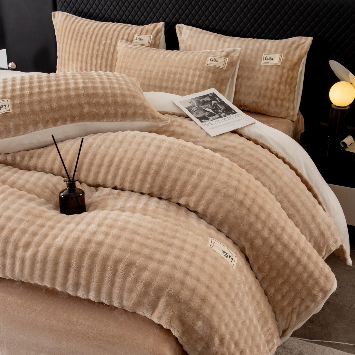 91家纺网 家纺一手货源 找家纺 莱凯家纺 2025新款泡泡牛奶绒被套单被套单品被套单件被套-泡泡 泡泡卡其+白