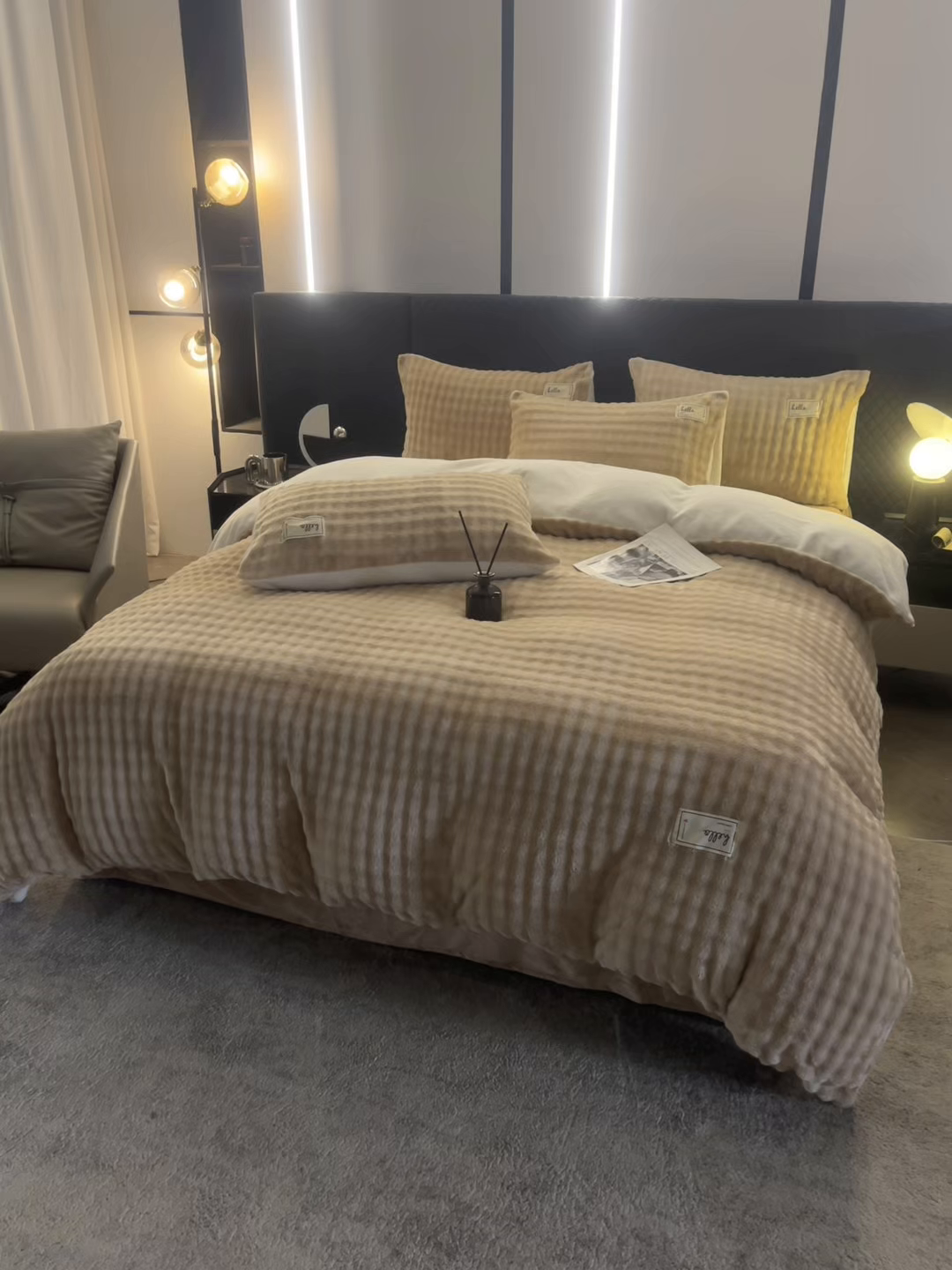 91家纺网 家纺一手货源 找家纺 莱凯家纺 2025新款泡泡牛奶绒被套单被套单品被套单件被套-泡泡 泡泡卡其+白