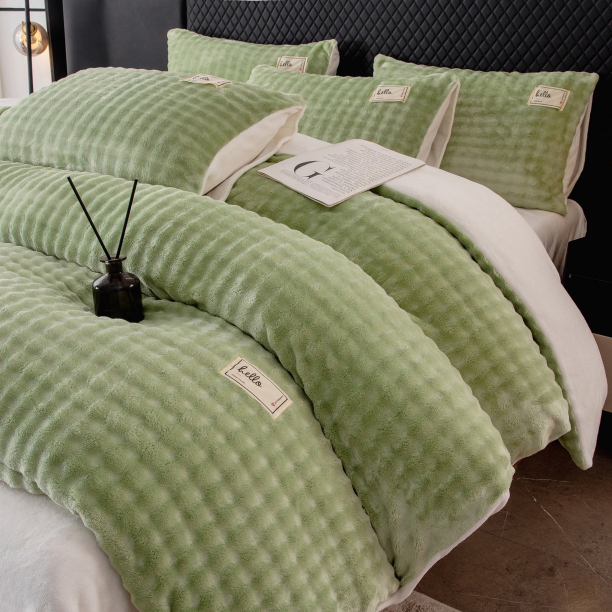 莱凯家纺 2025新款泡泡牛奶绒被套单被套单品被套单件被套-泡泡 泡泡绿+白