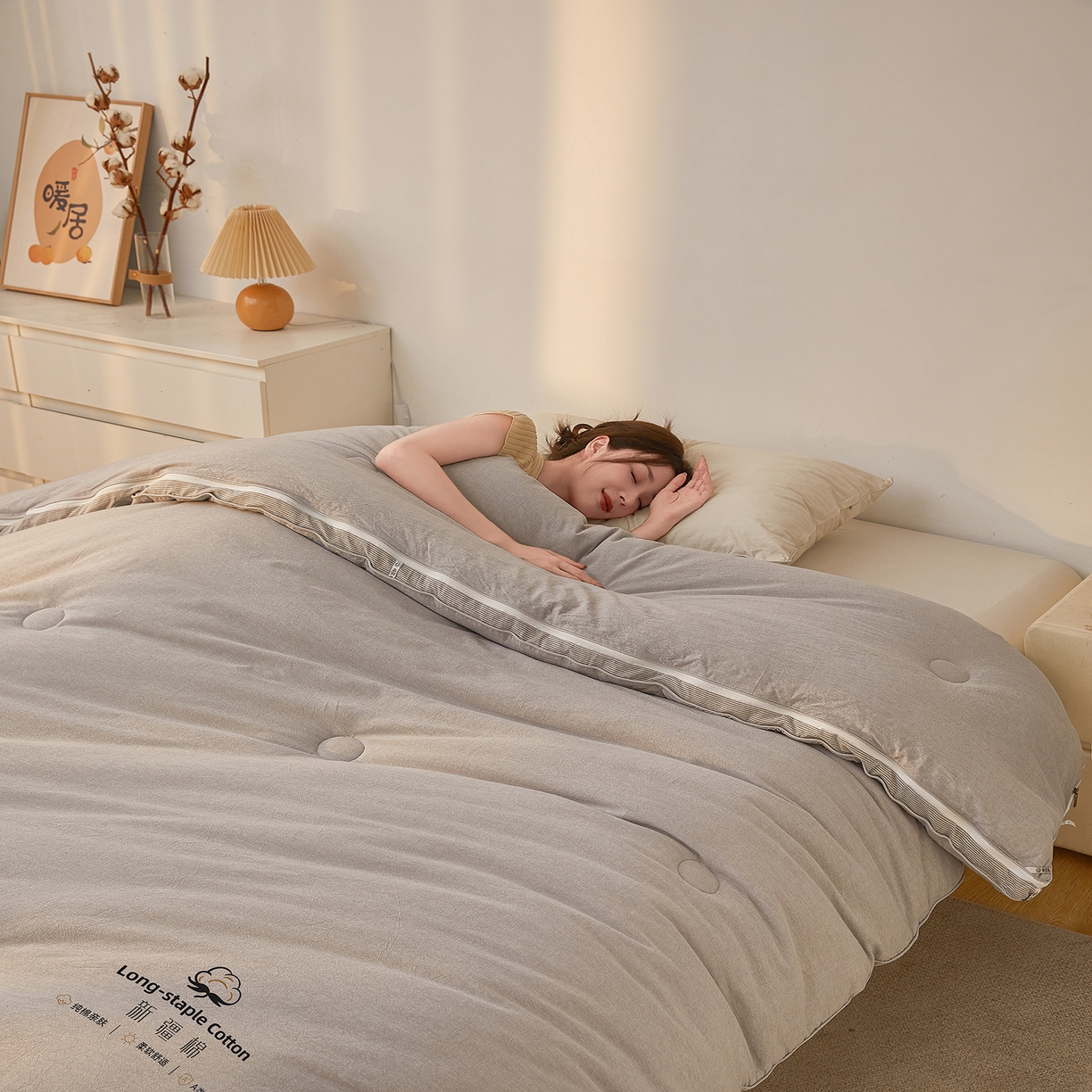 91家纺网 家纺一手货源 找家纺 创优家纺 2025新款专版100%棉花被子母被春秋被冬被被子被芯拉链二合一子母被双胎被秋冬 新疆棉子母被-灰色