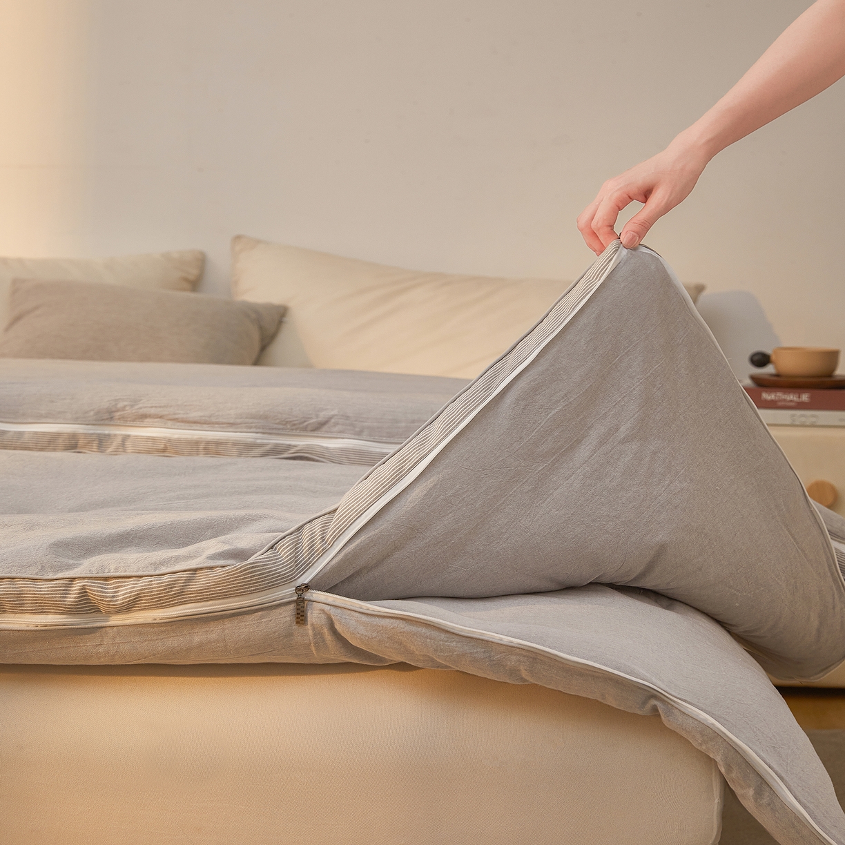 91家纺网 家纺一手货源 找家纺 创优家纺 2025新款专版100%棉花被子母被春秋被冬被被子被芯拉链二合一子母被双胎被秋冬 新疆棉子母被-灰色