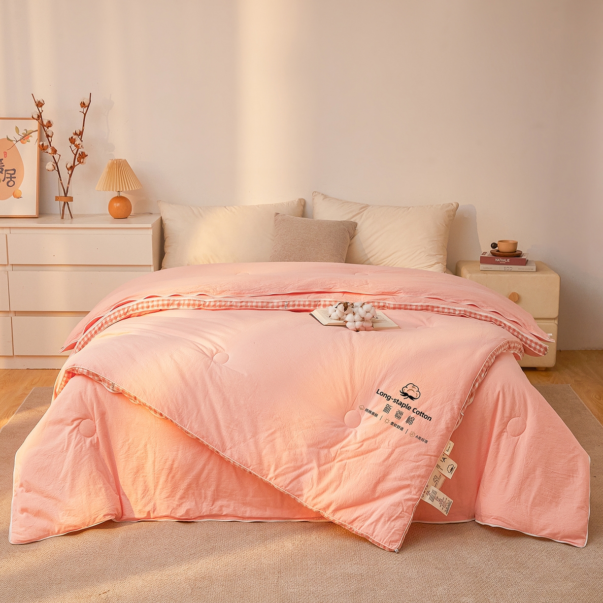 91家纺网 家纺一手货源 找家纺 创优家纺 2025新款专版100%棉花被子母被春秋被冬被被子被芯拉链二合一子母被双胎被秋冬 新疆棉子母被-粉色