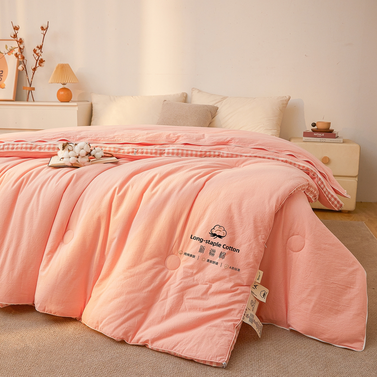 91家纺网 家纺一手货源 找家纺 创优家纺 2025新款专版100%棉花被子母被春秋被冬被被子被芯拉链二合一子母被双胎被秋冬 新疆棉子母被-粉色