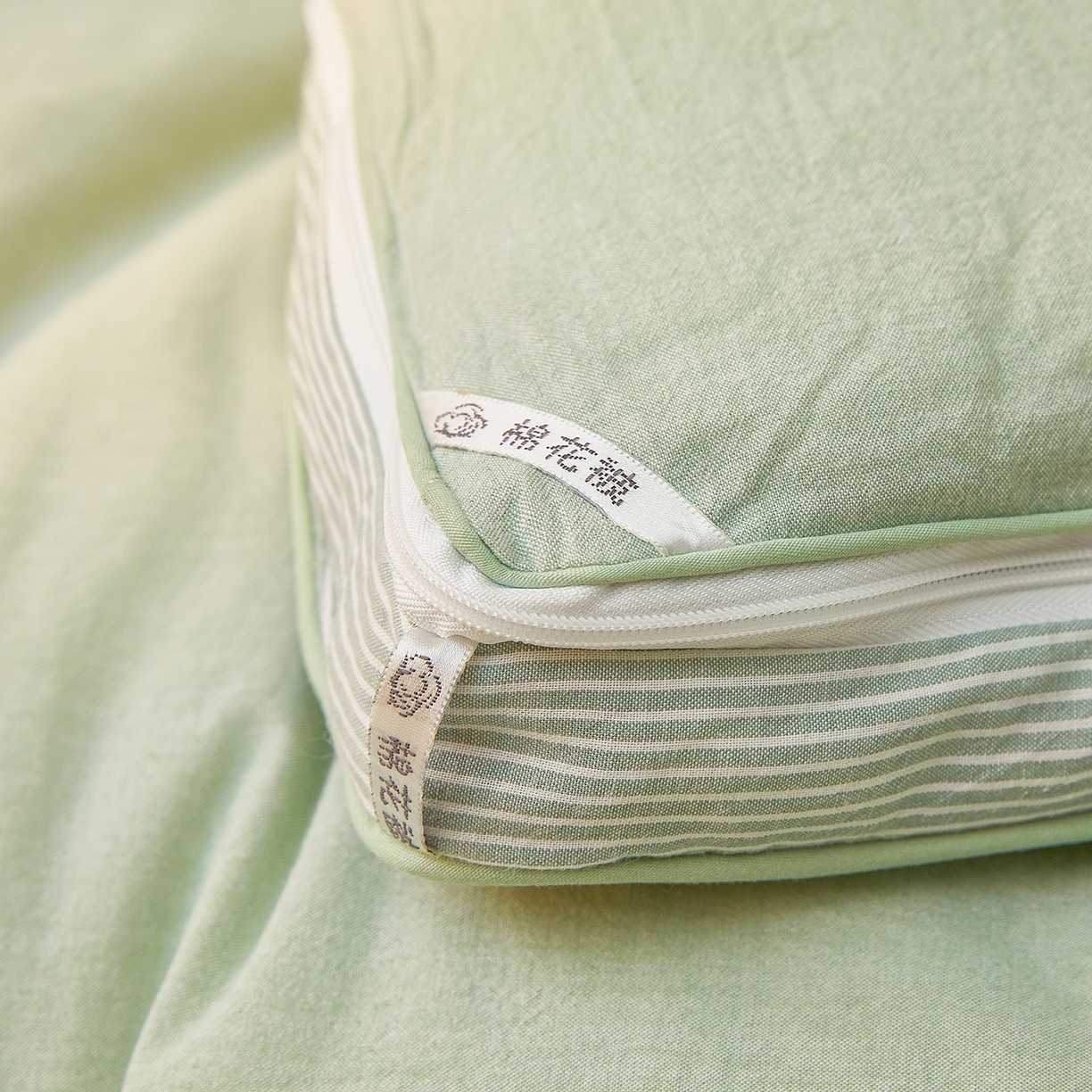 91家纺网 家纺一手货源 找家纺 创优家纺 2025新款专版100%棉花被子母被春秋被冬被被子被芯拉链二合一子母被双胎被秋冬 新疆棉子母被-松绿