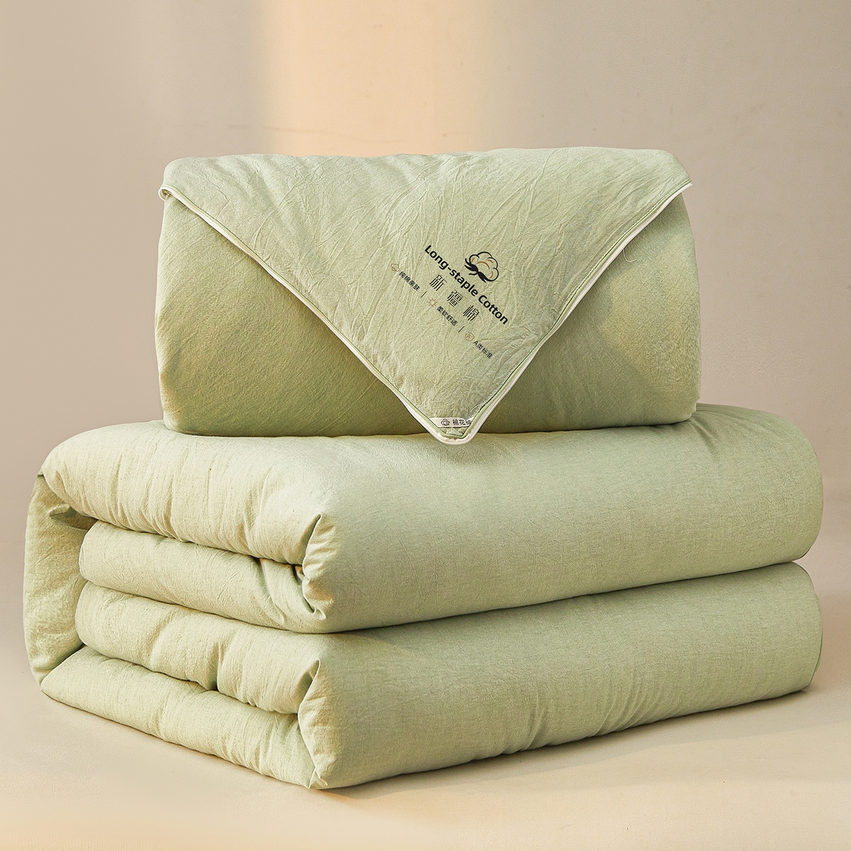 91家纺网 家纺一手货源 找家纺 创优家纺 2025新款专版100%棉花被子母被春秋被冬被被子被芯拉链二合一子母被双胎被秋冬 新疆棉子母被-松绿