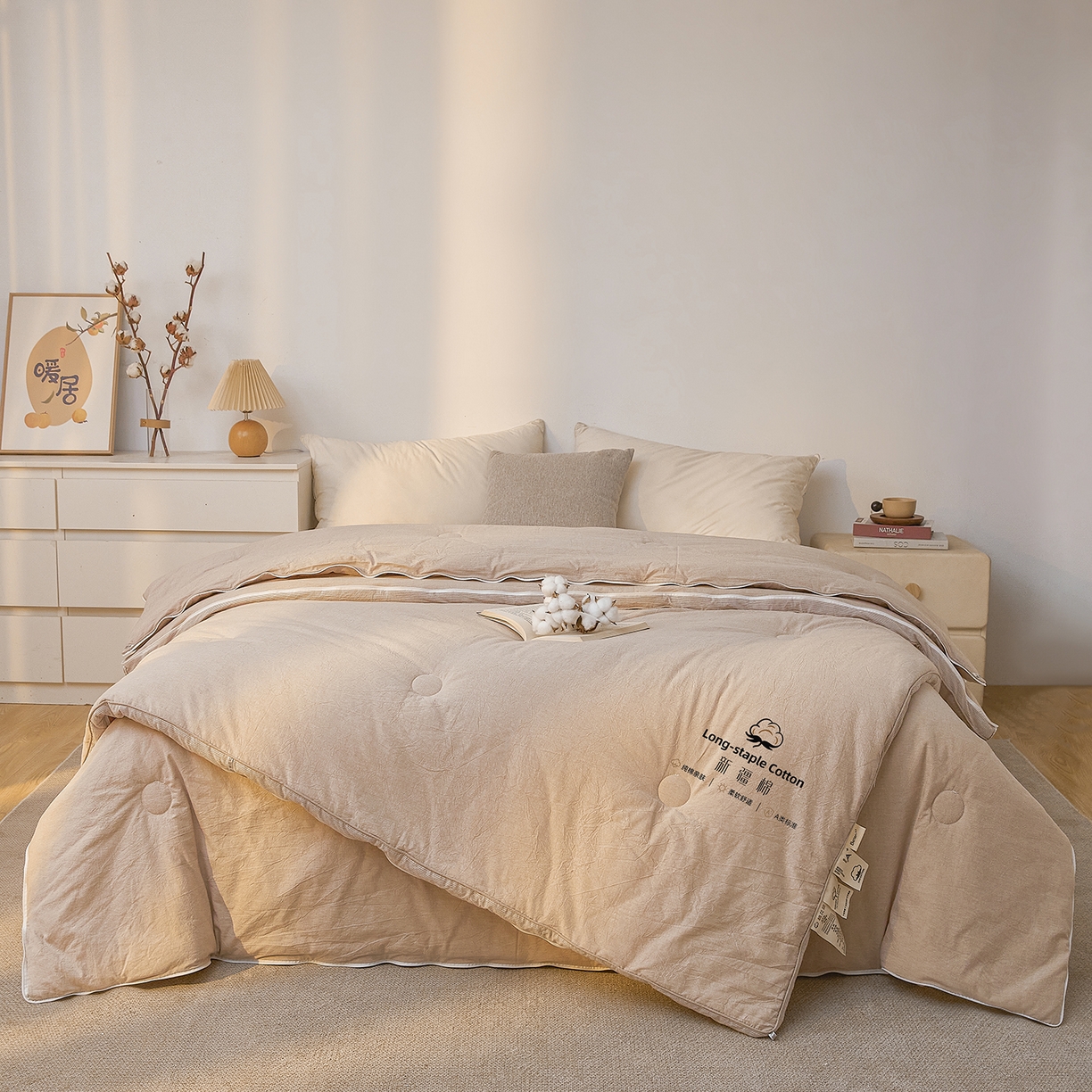 91家纺网 家纺一手货源 找家纺 创优家纺 2025新款专版100%棉花被子母被春秋被冬被被子被芯拉链二合一子母被双胎被秋冬 新疆棉子母被-卡其