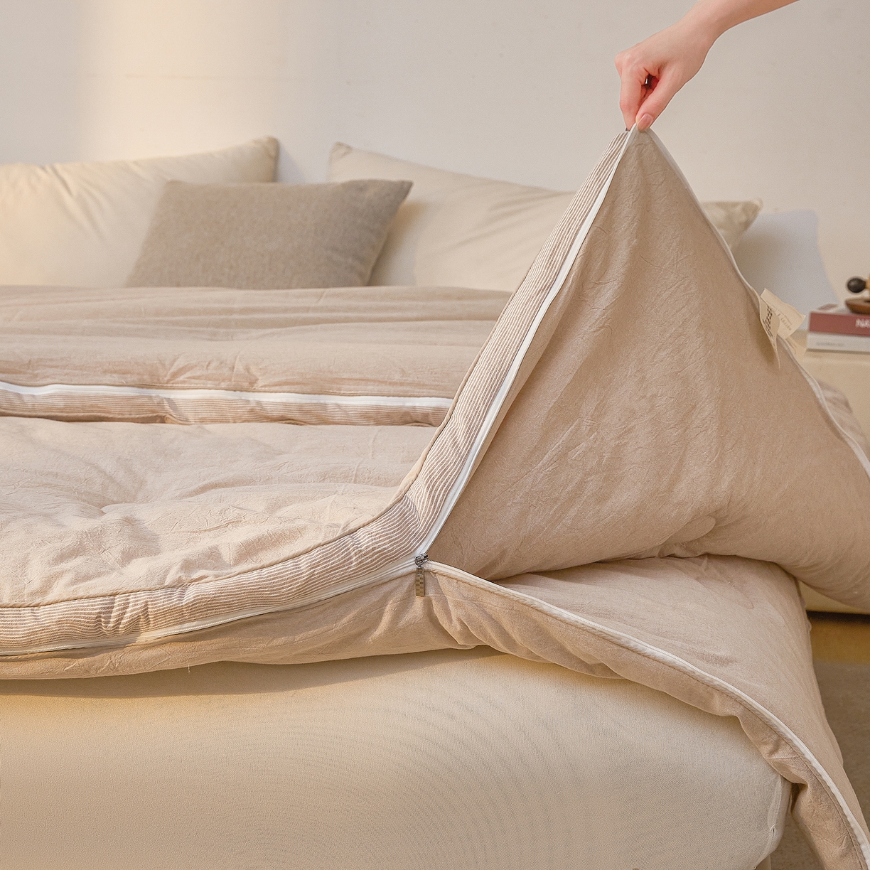 91家纺网 家纺一手货源 找家纺 创优家纺 2025新款专版100%棉花被子母被春秋被冬被被子被芯拉链二合一子母被双胎被秋冬 新疆棉子母被-卡其