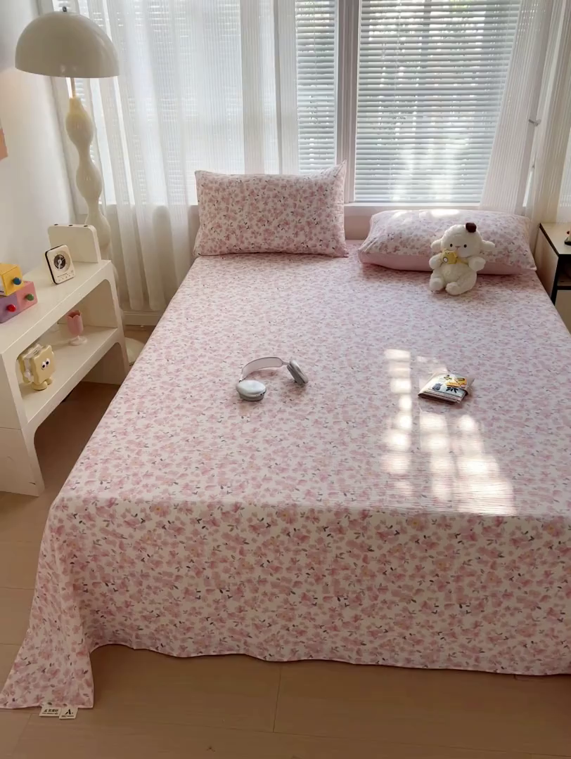 91家纺网 家纺一手货源 找家纺 格真 2025新款A类云感木棉皱皱双层纱床单单床单床单单品床单三件套 嫣然