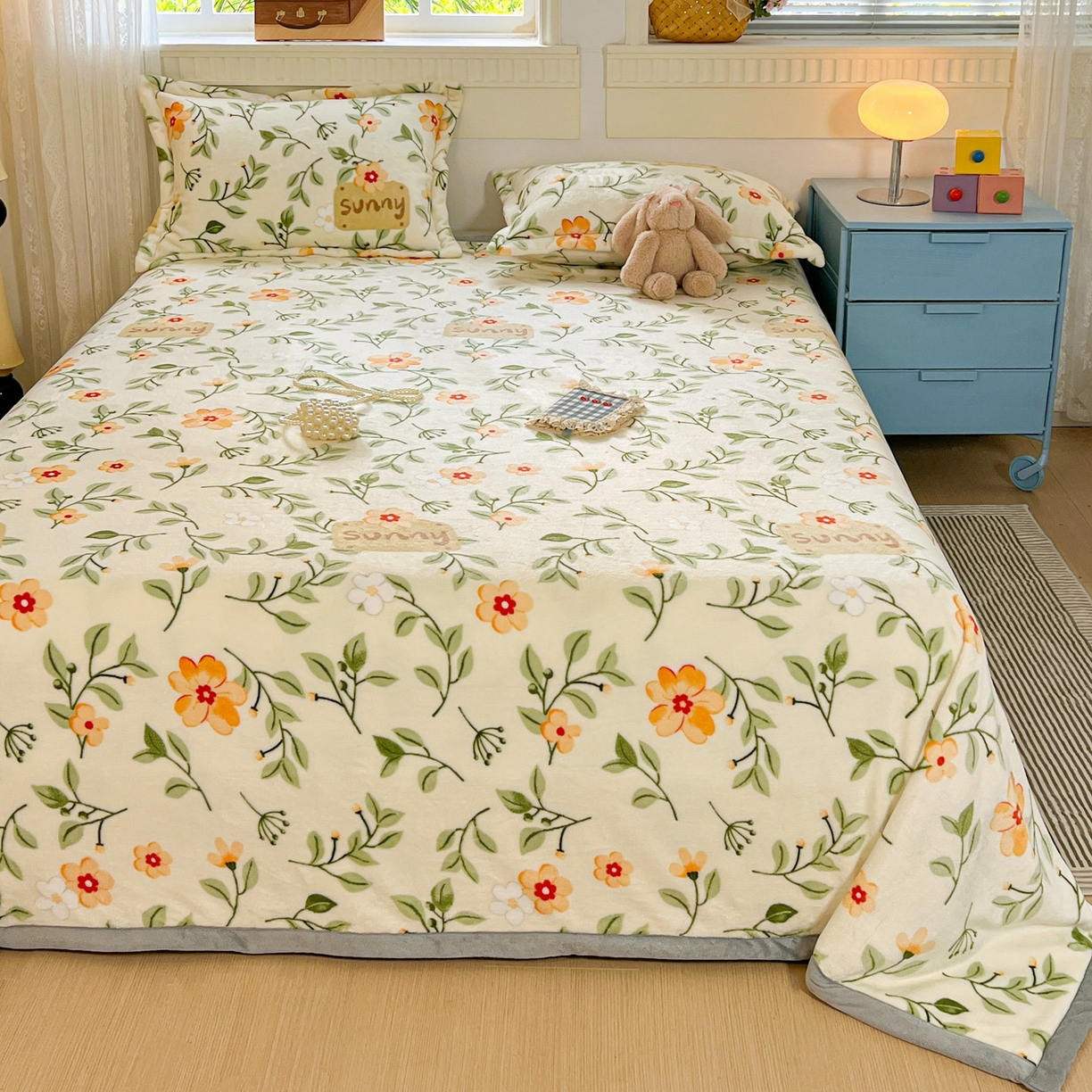 启发 2025新款高克重双面牛奶绒印花系列床单三件套 春晓