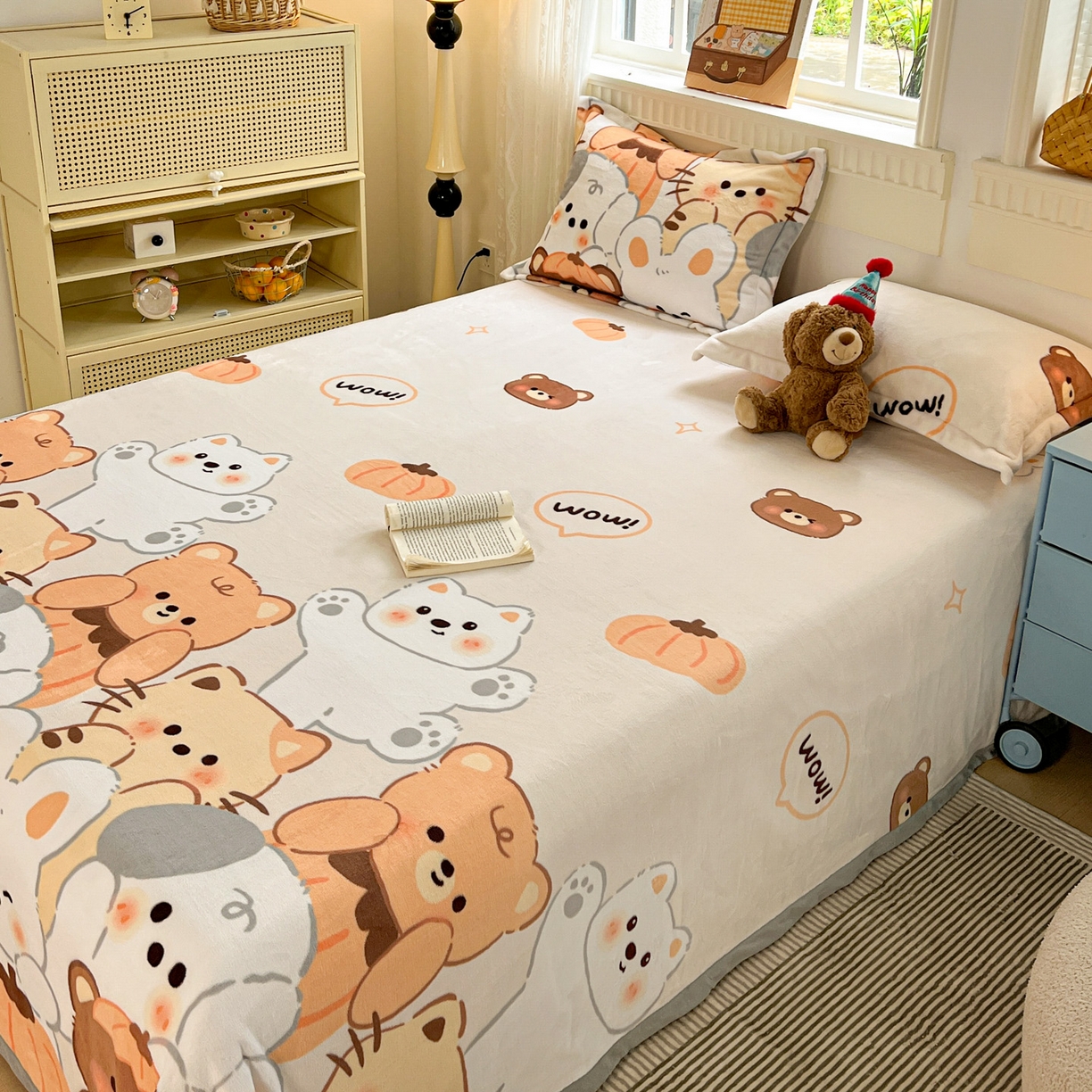 91家纺网 家纺一手货源 找家纺 启发 2025新款高克重双面牛奶绒印花系列床单三件套 动物派对