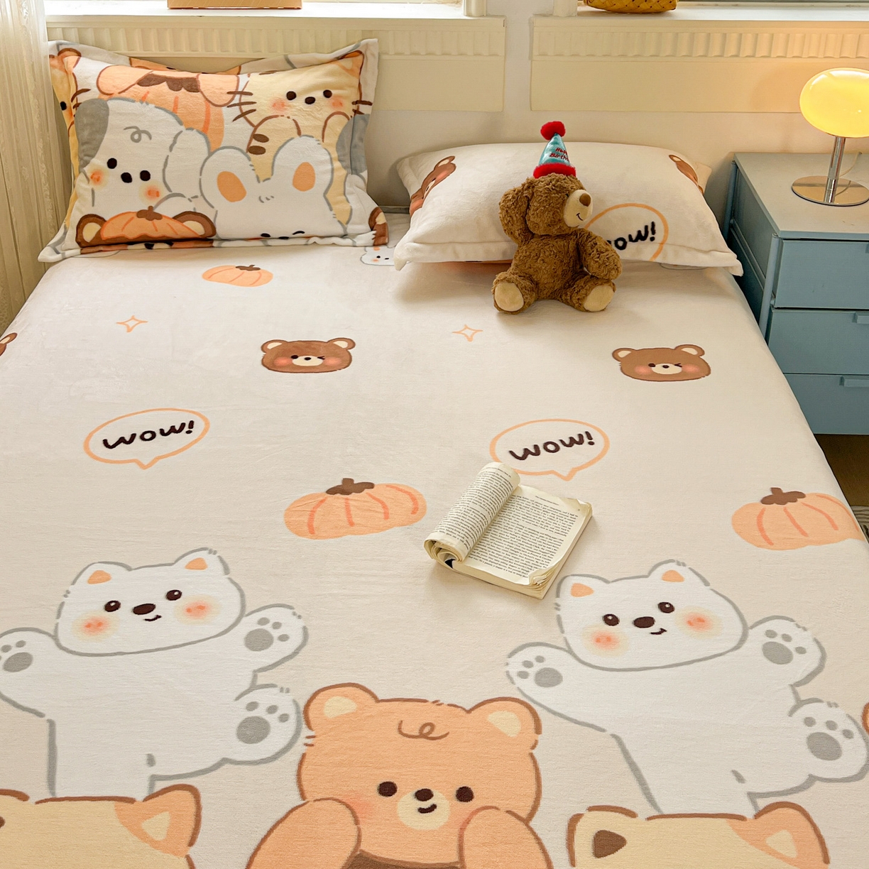 91家纺网 家纺一手货源 找家纺 启发 2025新款高克重双面牛奶绒印花系列床单三件套 动物派对