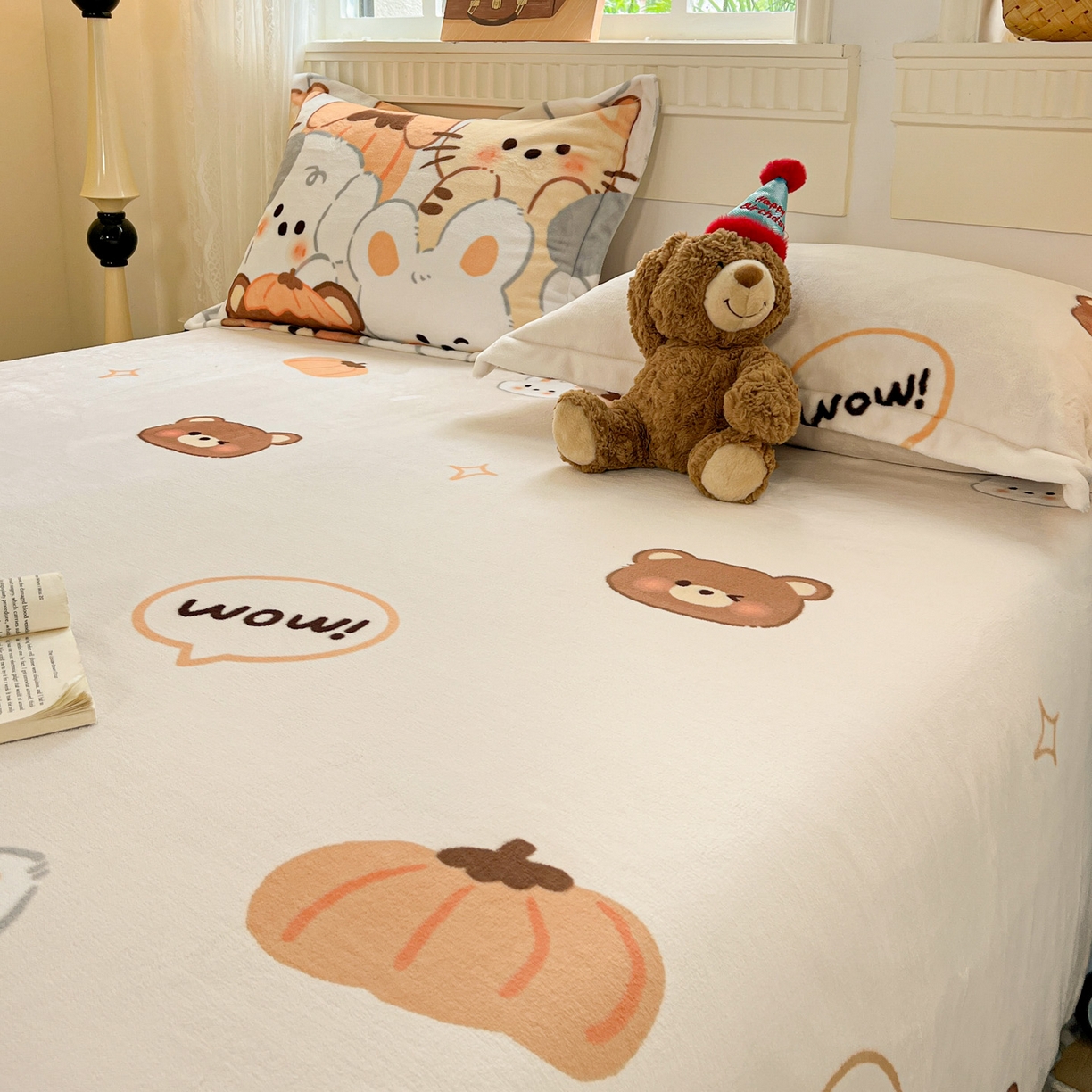 91家纺网 家纺一手货源 找家纺 启发 2025新款高克重双面牛奶绒印花系列床单三件套 动物派对