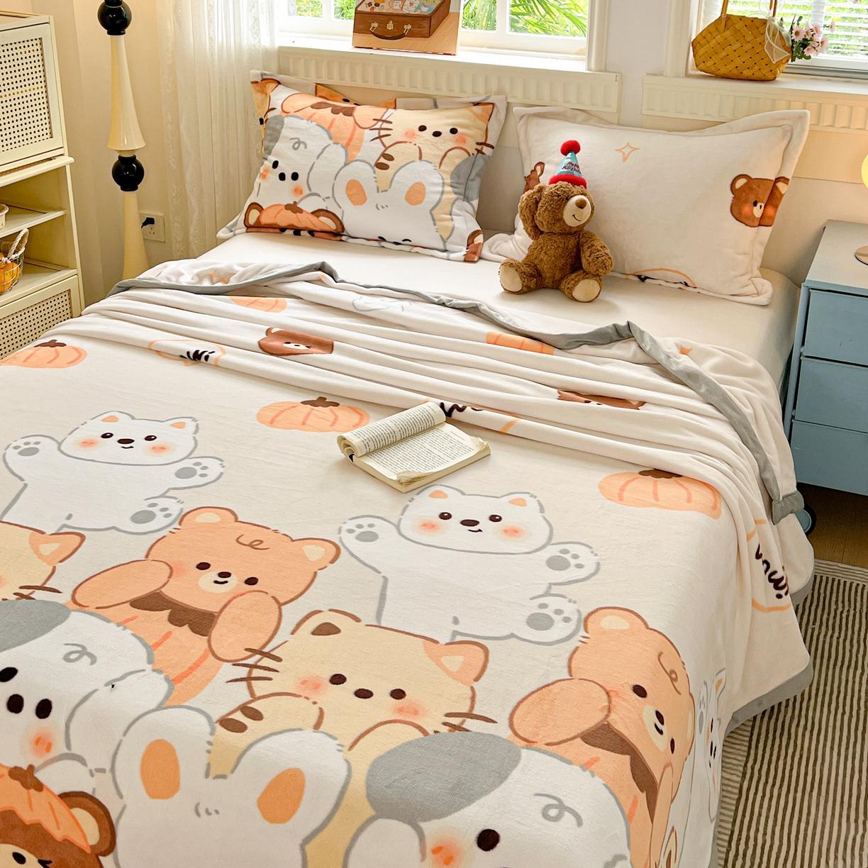 91家纺网 家纺一手货源 找家纺 启发 2025新款高克重双面牛奶绒印花系列床单三件套 动物派对