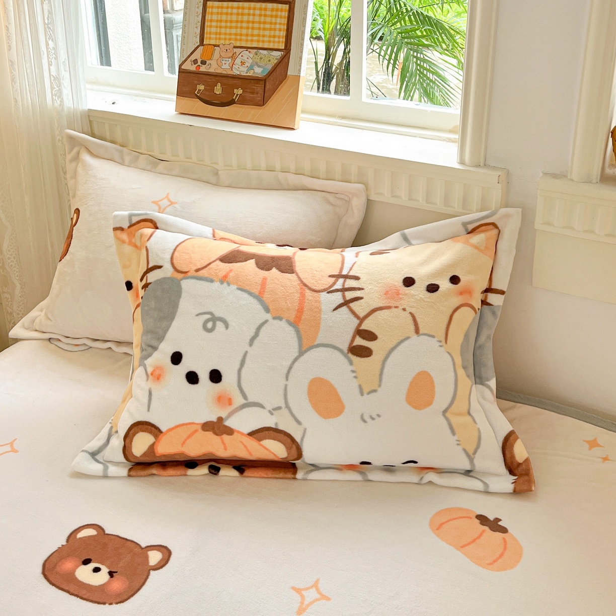 91家纺网 家纺一手货源 找家纺 启发 2025新款高克重双面牛奶绒印花系列床单三件套 动物派对