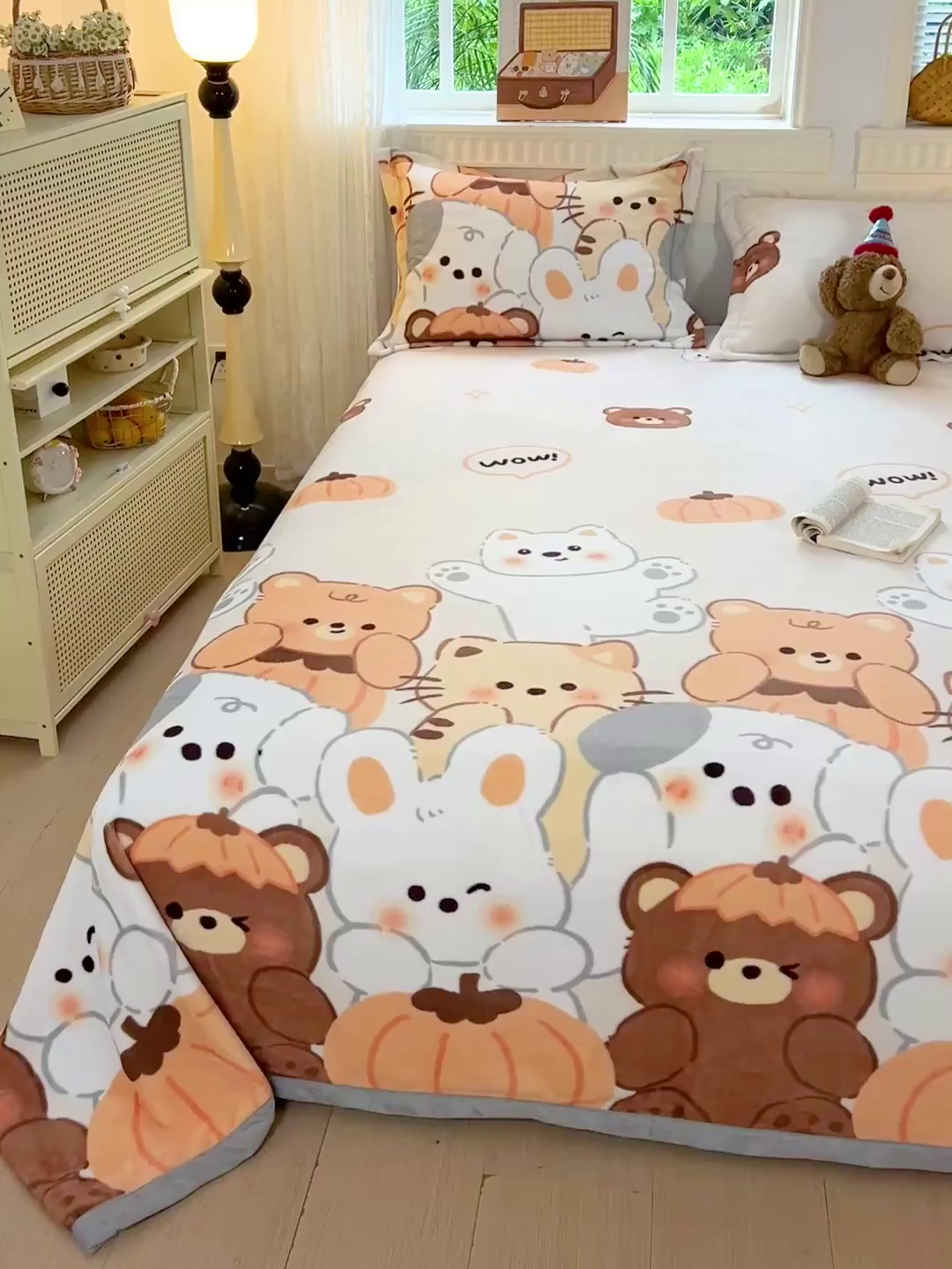 91家纺网 家纺一手货源 找家纺 启发 2025新款高克重双面牛奶绒印花系列床单三件套 动物派对