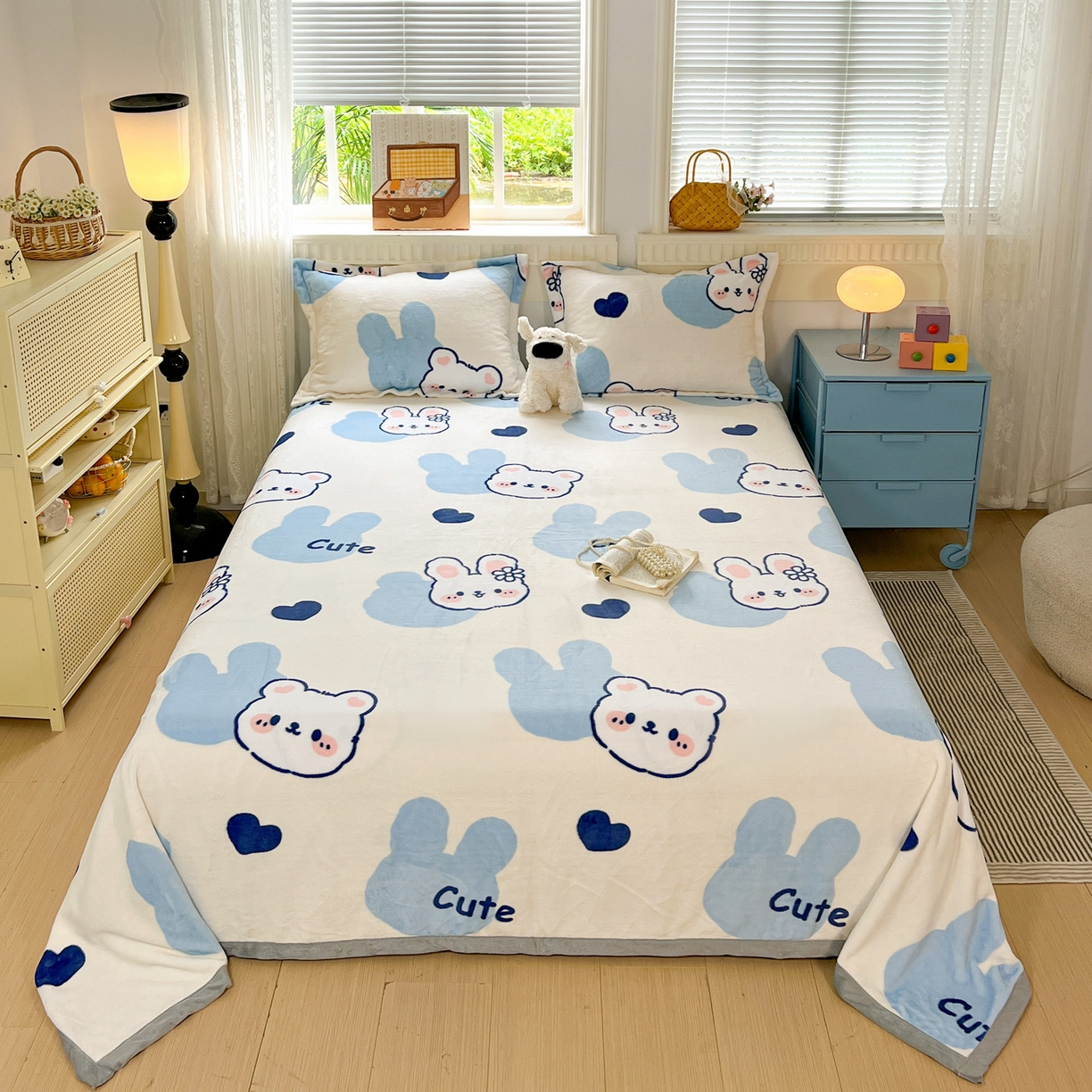 91家纺网 家纺一手货源 找家纺 启发 2025新款高克重双面牛奶绒印花系列床单三件套 海盐宝宝