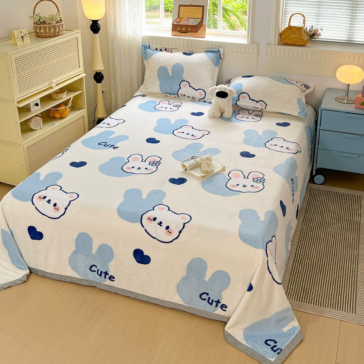 91家纺网 家纺一手货源 找家纺 启发 2025新款高克重双面牛奶绒印花系列床单三件套 海盐宝宝