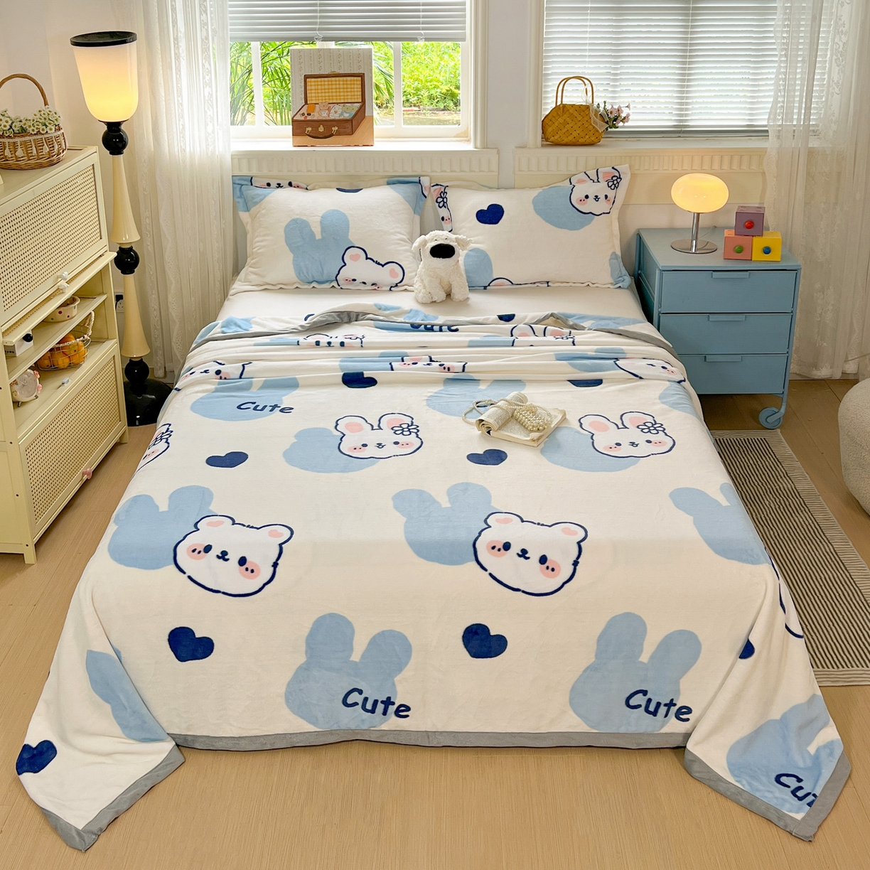 91家纺网 家纺一手货源 找家纺 启发 2025新款高克重双面牛奶绒印花系列床单三件套 海盐宝宝