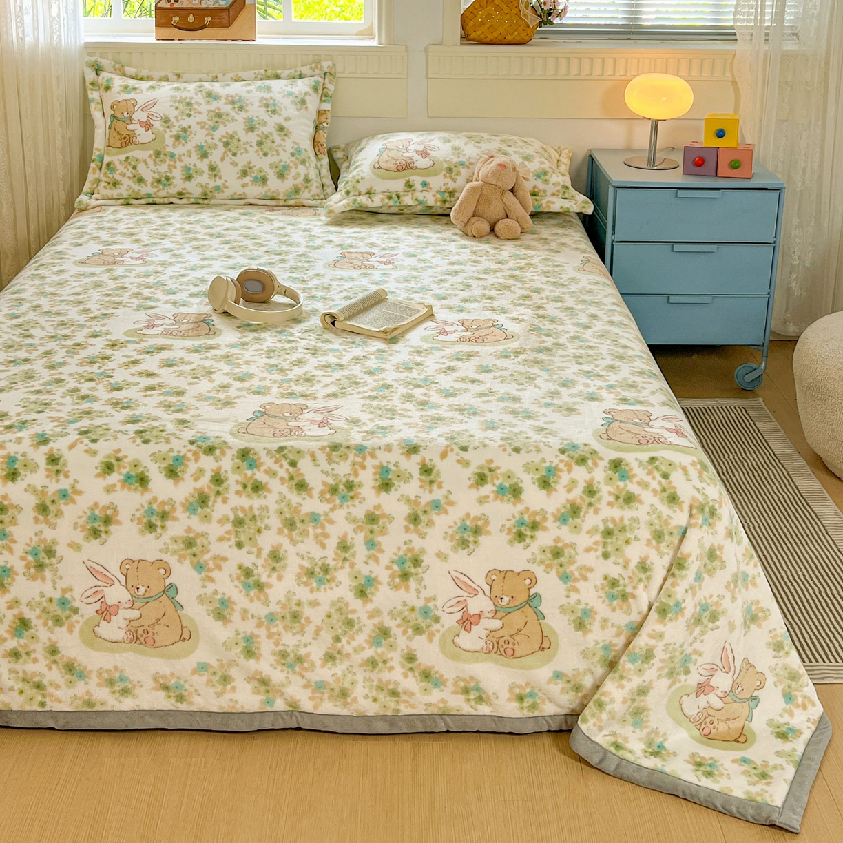 启发 2025新款高克重双面牛奶绒印花系列床单三件套 花丛